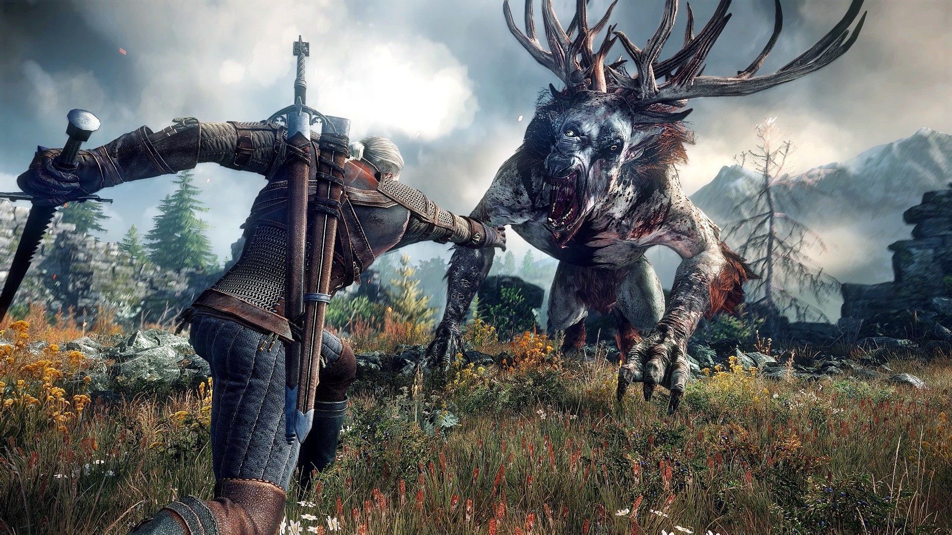 Geralt fighting a Leshen in The Witcher 3 Wild Hunt HD Wallpaper