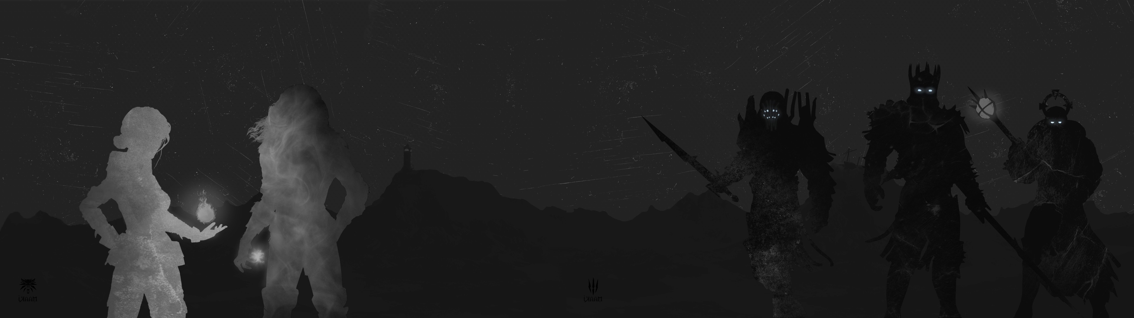 Silhouettes of characters from The Witcher 3: Wild Hunt HD Wallpaper
