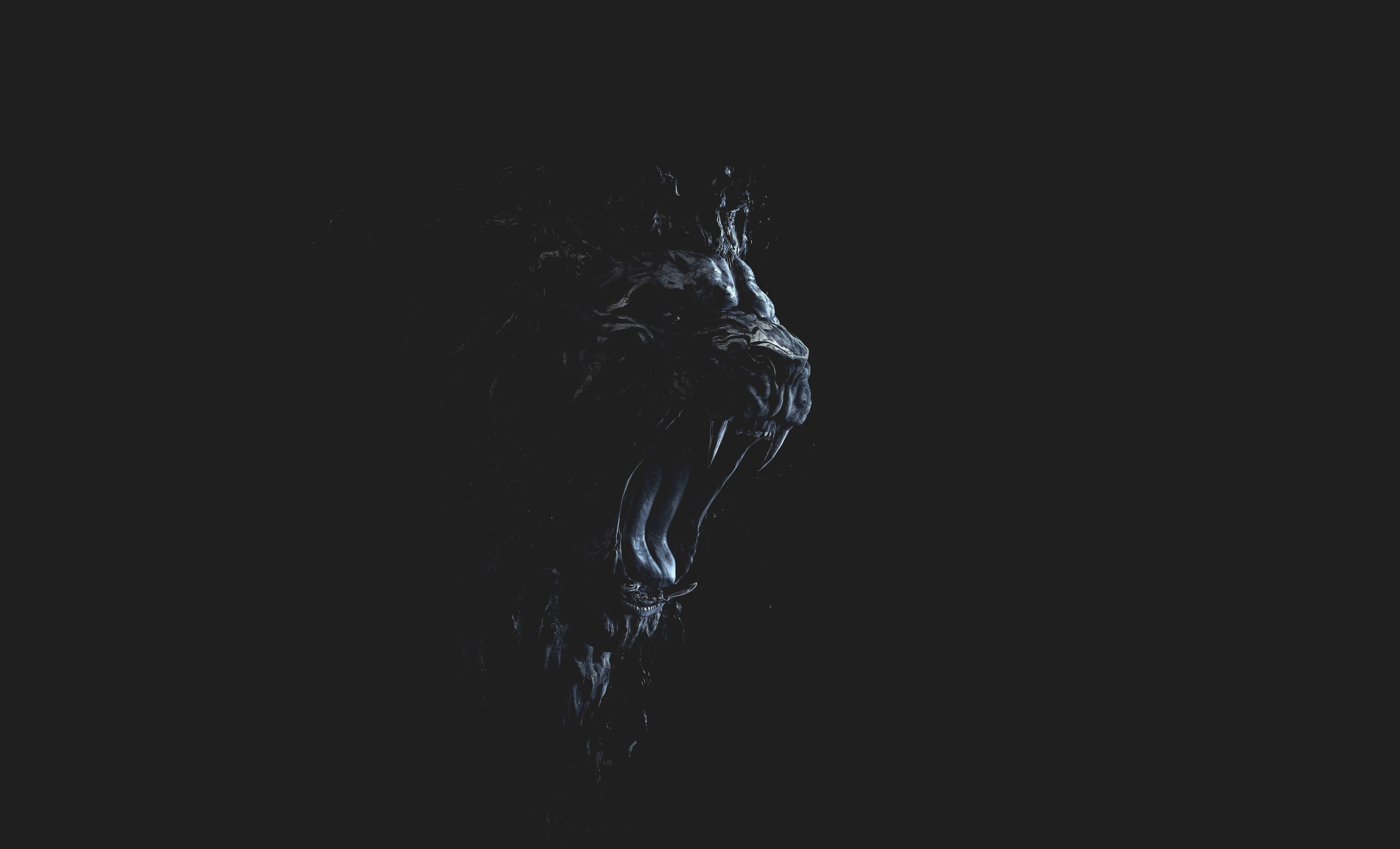 Dark abstract lion head with fangs HD Wallpaper