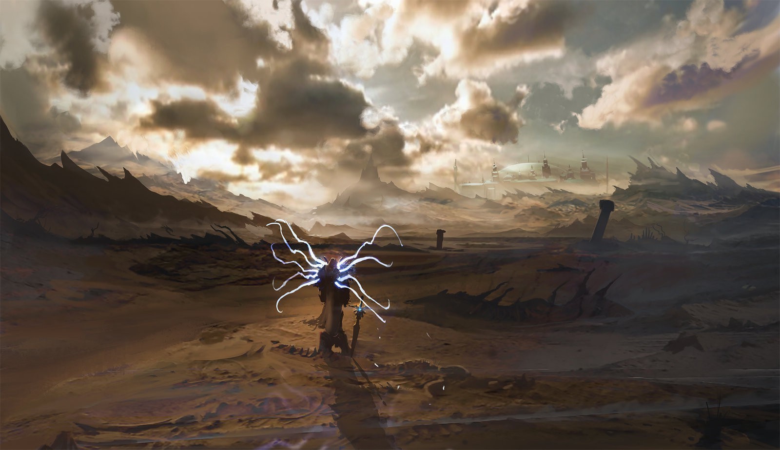 Tyrael from Diablo III in a desolate landscape HD Wallpaper