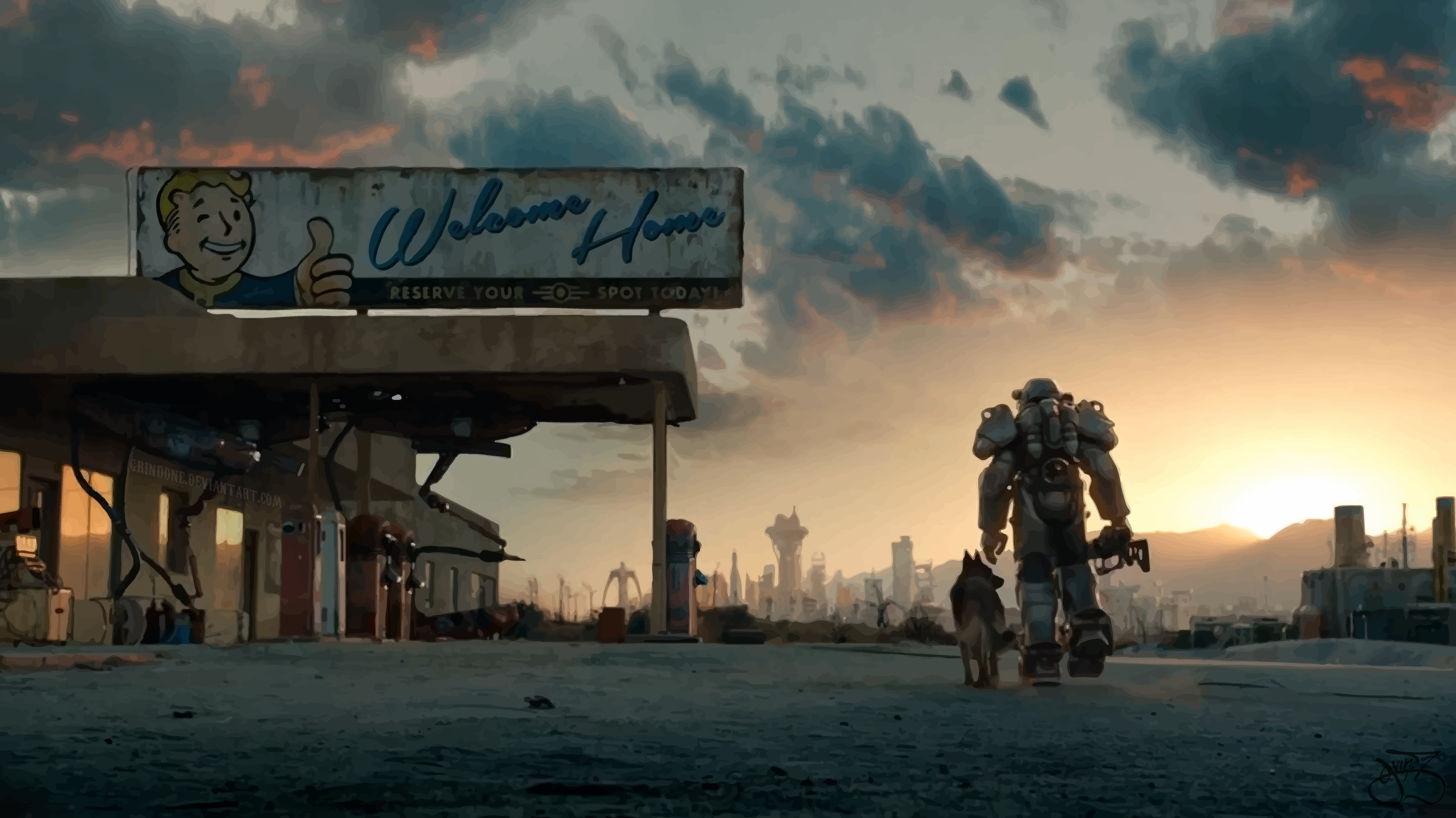 Fallout 4 Power Armor and Dog HD Wallpaper