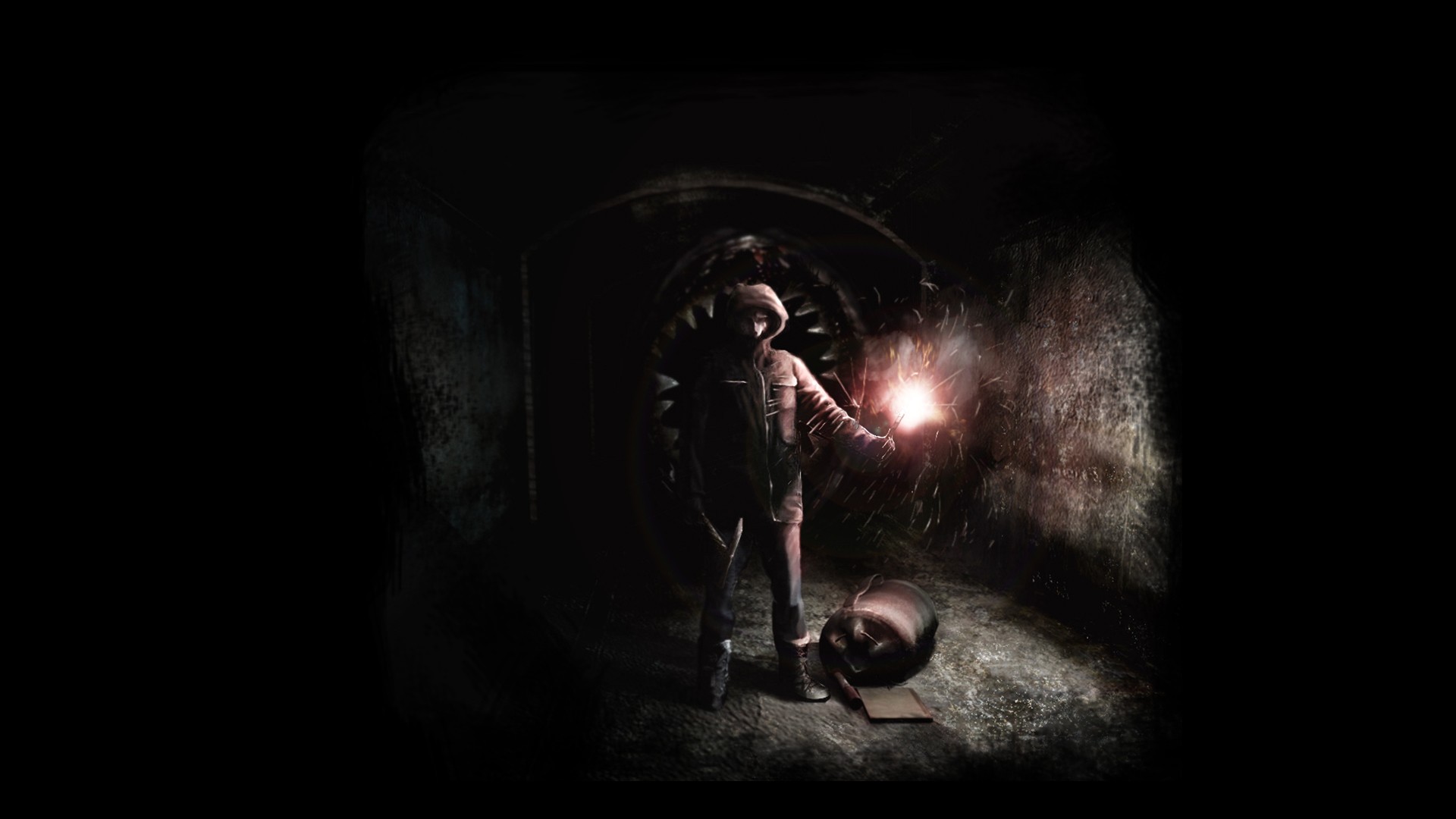 Character with light in dark tunnel from Penumbra HD Wallpaper