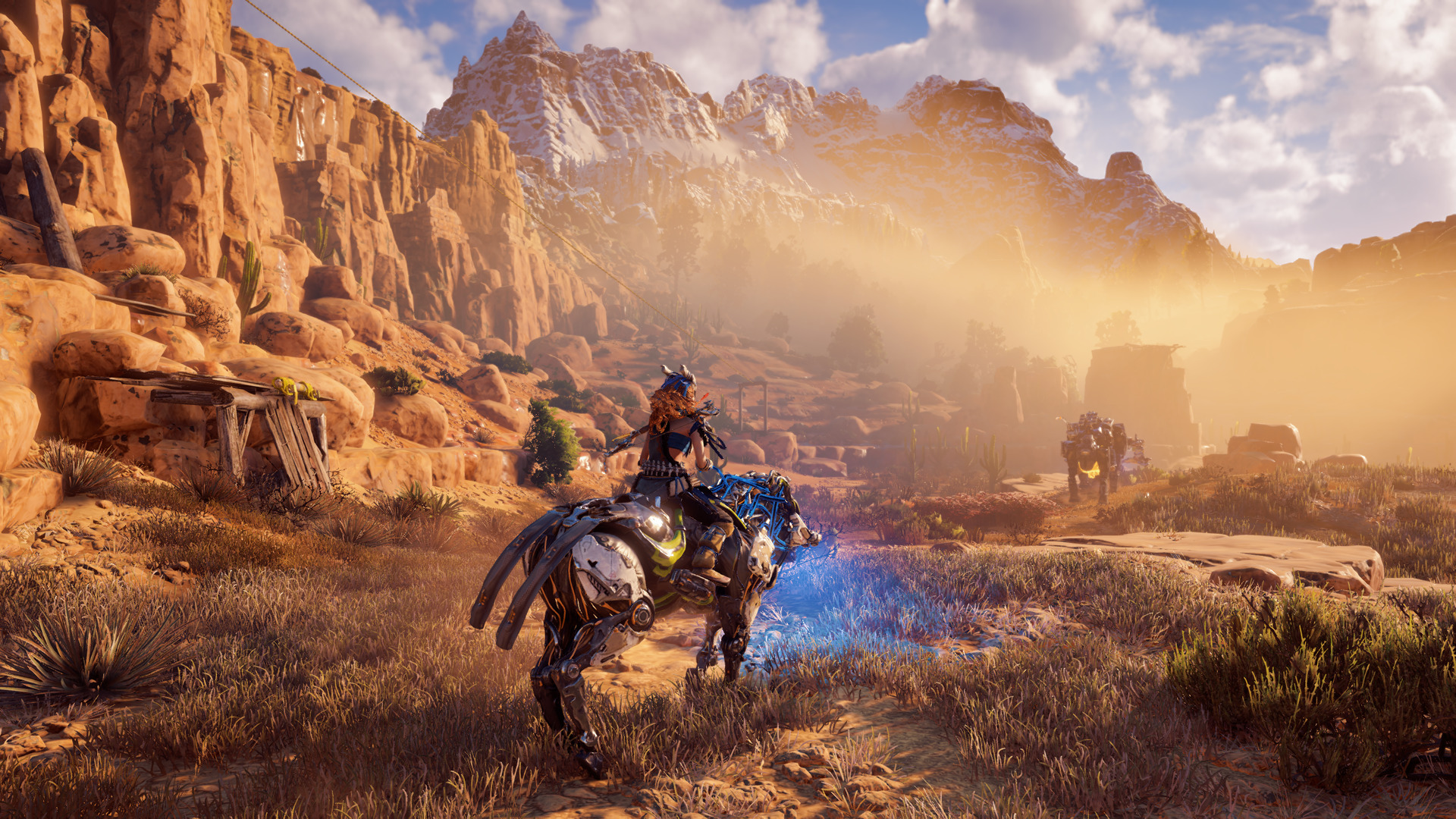 Aloy from Horizon Zero Dawn on a mechanical mount HD Wallpaper