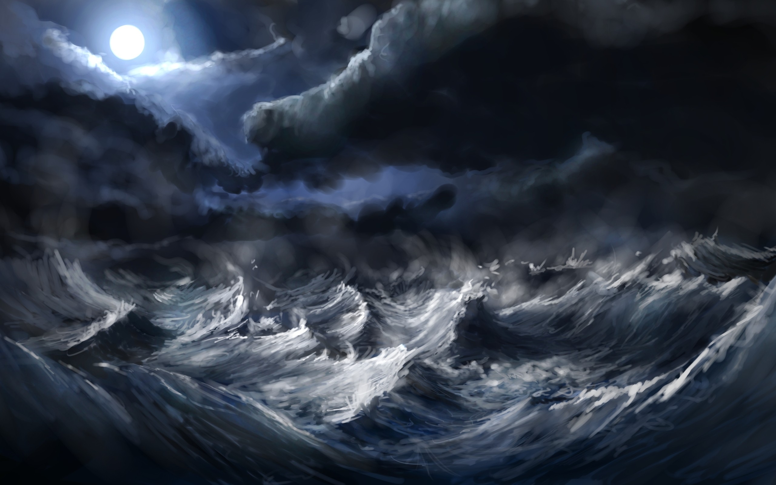 Stormy Sea Under the Moon HD Wallpaper