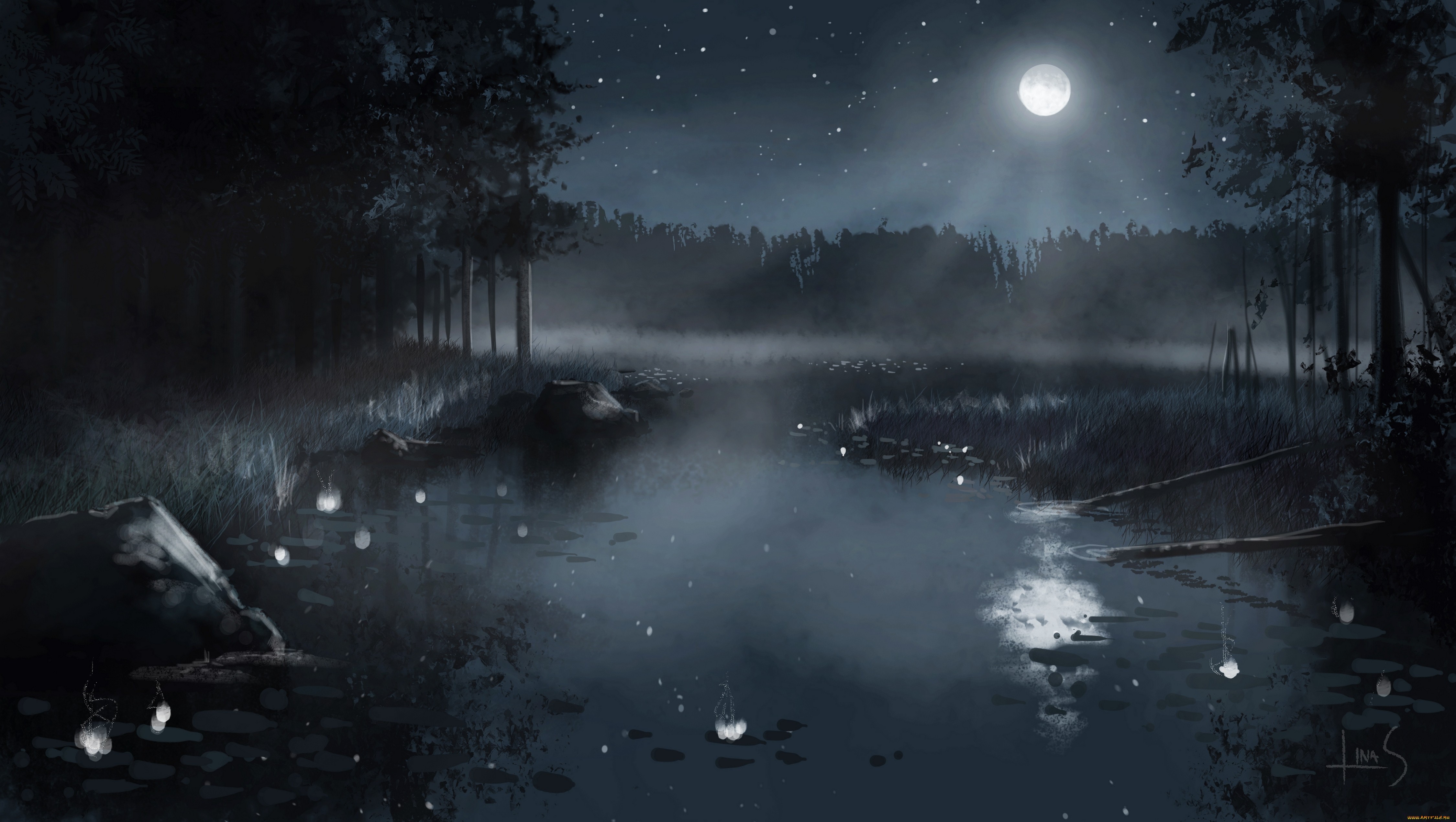 Fantasy art night moon HD Wallpaper