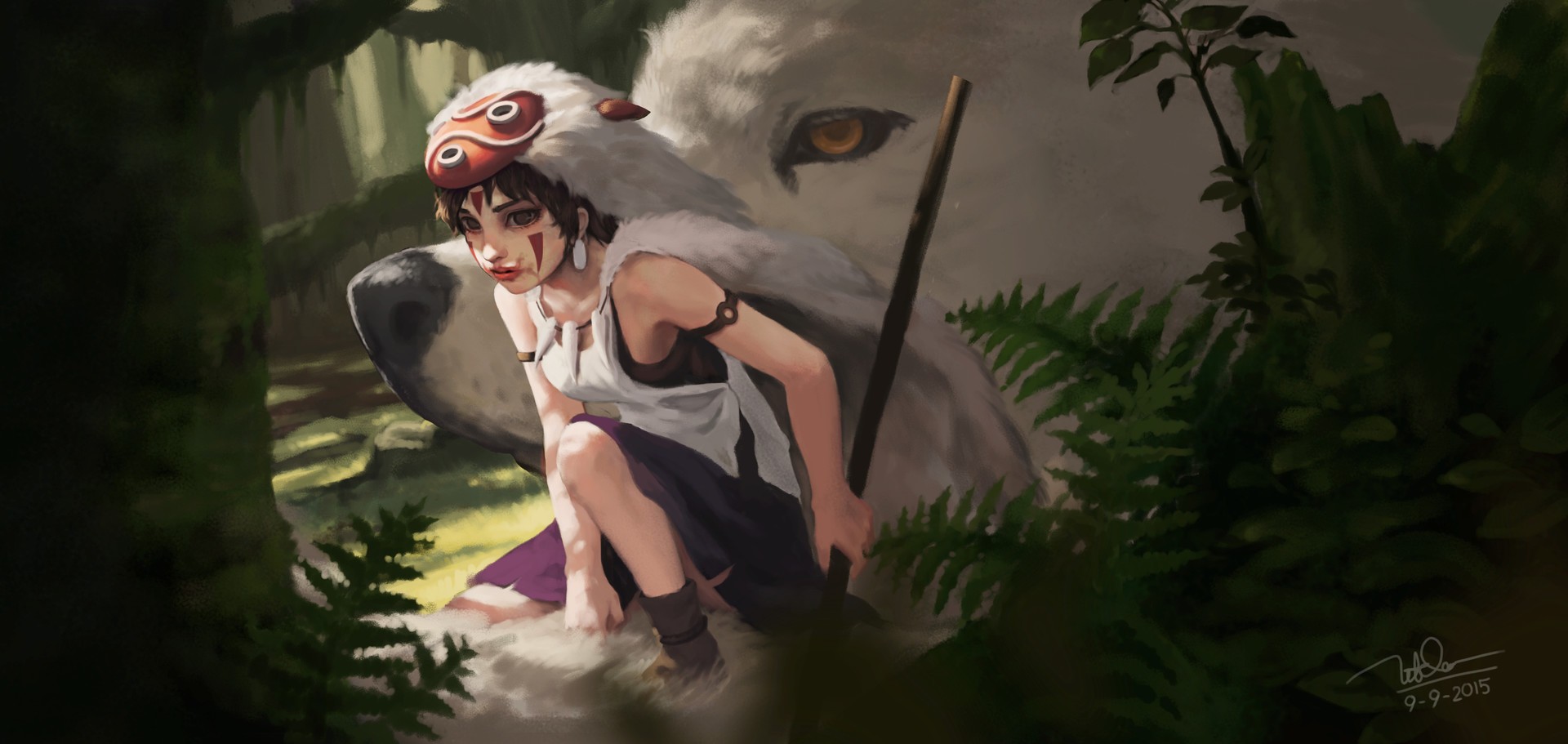 San and Moro from Princess Mononoke HD Wallpaper