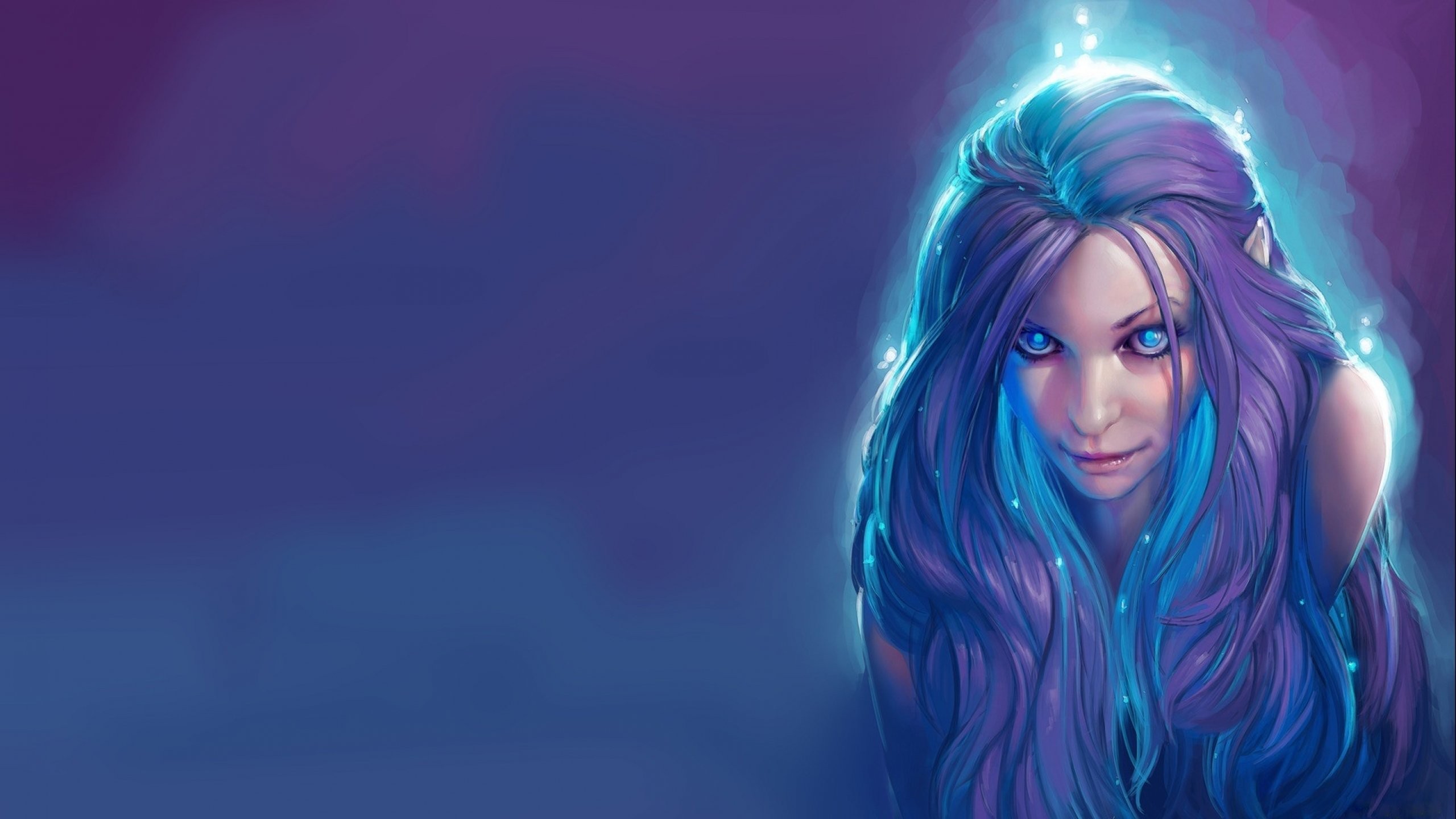Woman with blue hair and glowing eyes HD Wallpaper