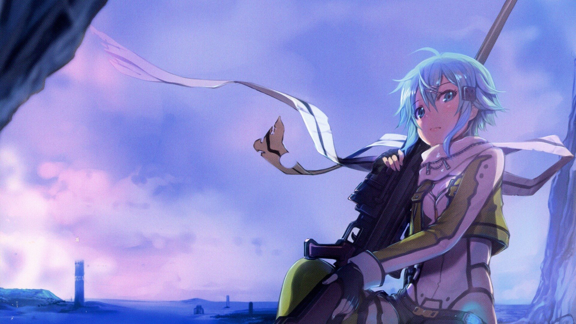 Sinon from Sword Art Online with a sniper rifle HD Wallpaper