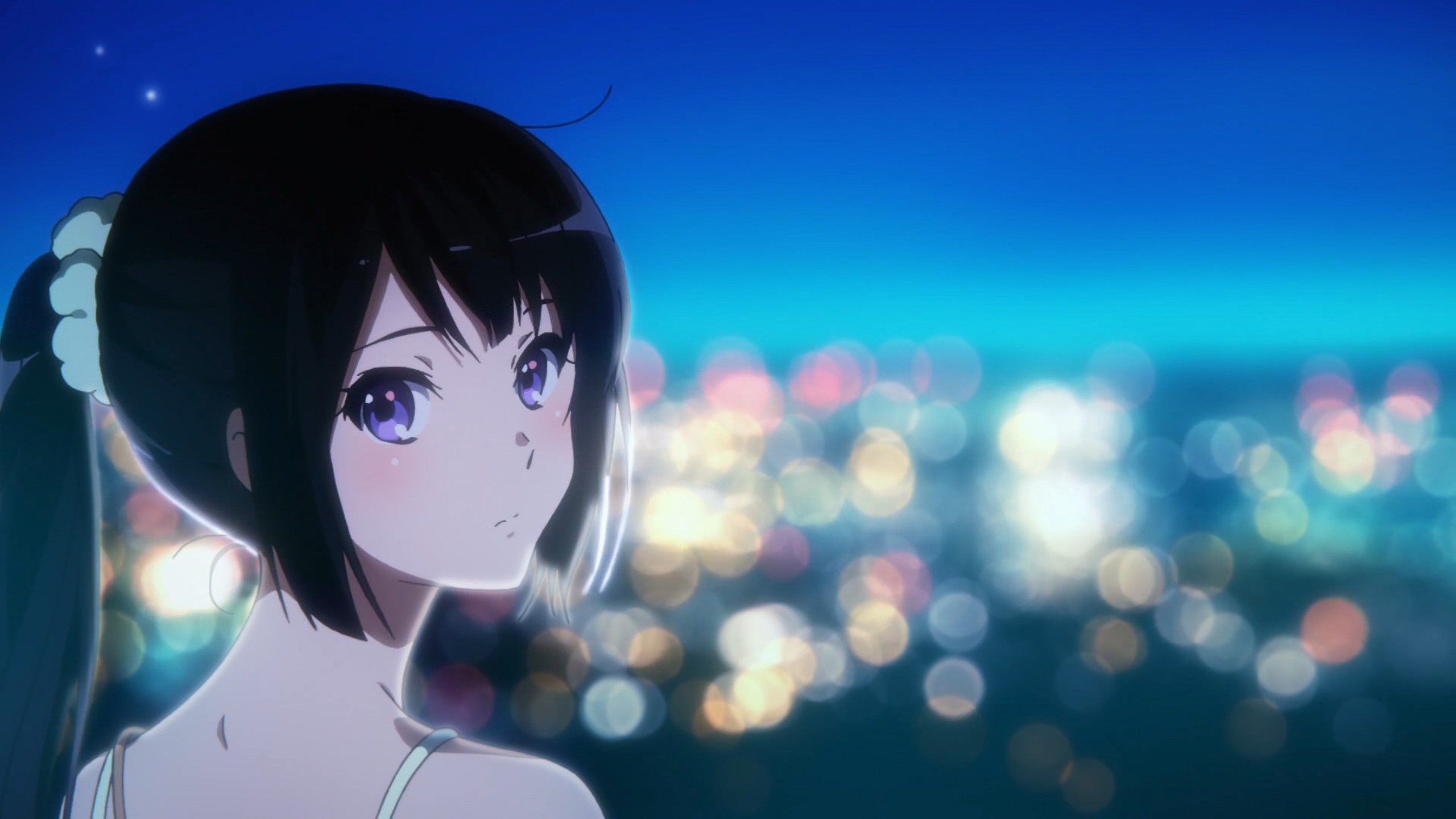 Girl from Hibike! Euphonium looking at city lights HD Wallpaper