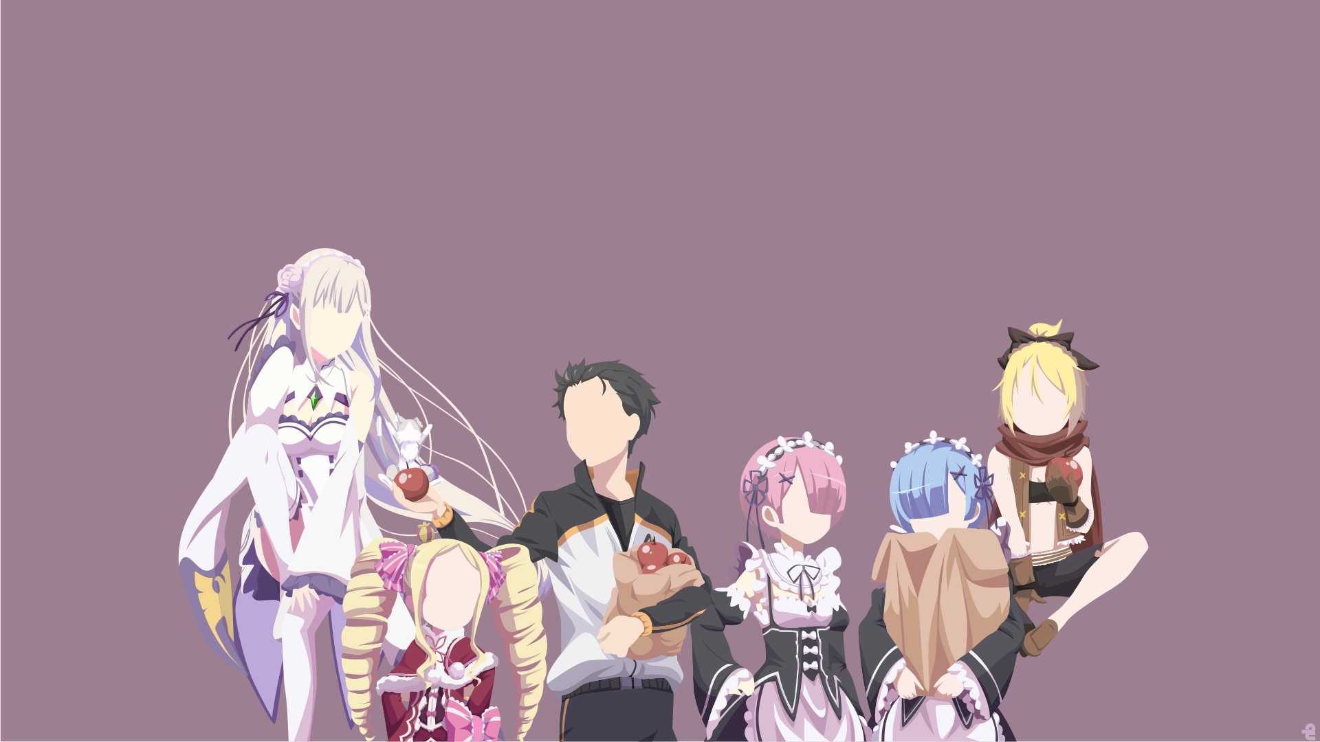 Emilia, Beatrice, Subaru, Ram, Rem, and Felt from Re:Zero HD Wallpaper