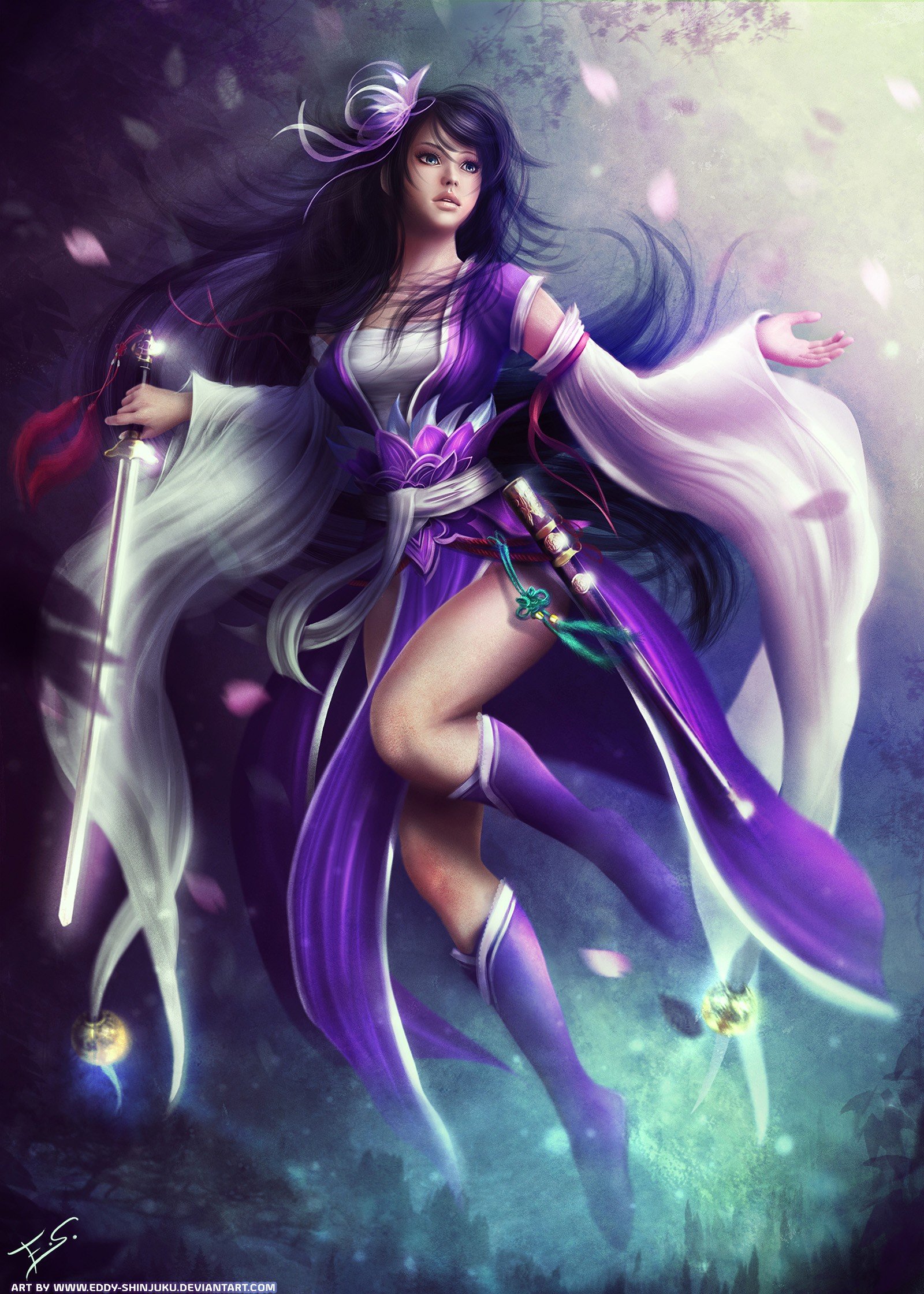 Anime girl with sword and purple outfit HD Wallpaper