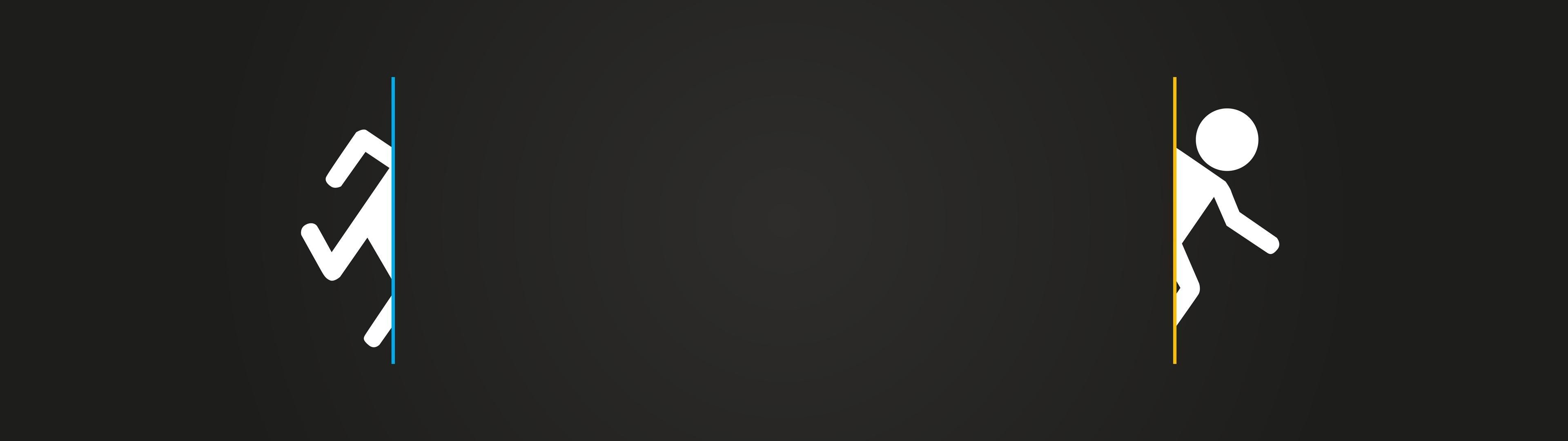 Portal game characters entering portals HD Wallpaper