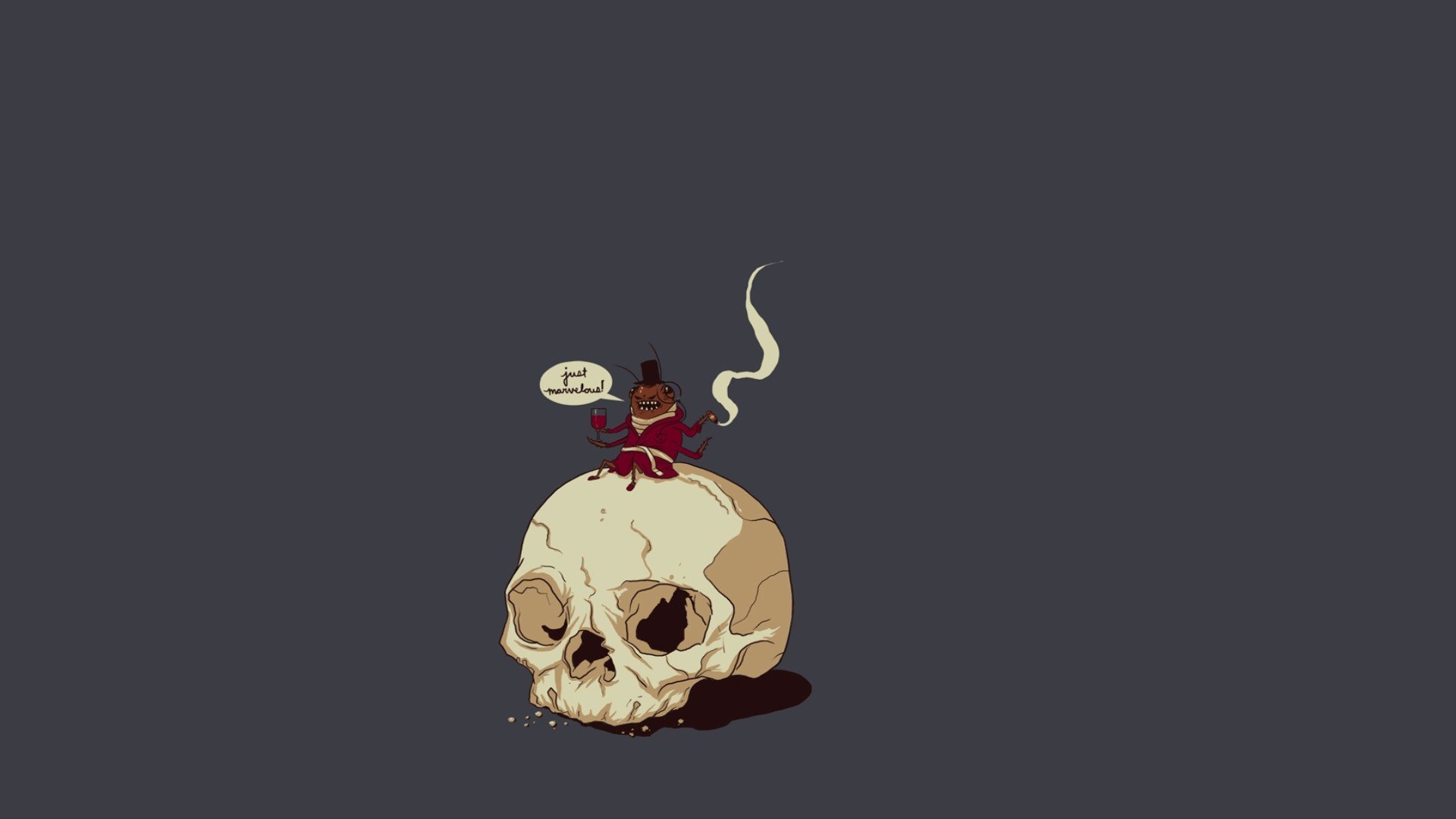 Cockroach in top hat smoking on skull HD Wallpaper