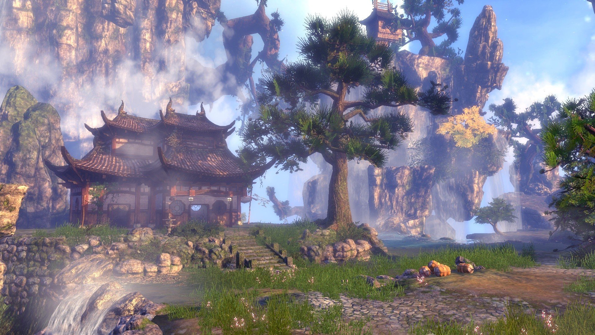 Blade & Soul floating islands with traditional architecture HD Wallpaper