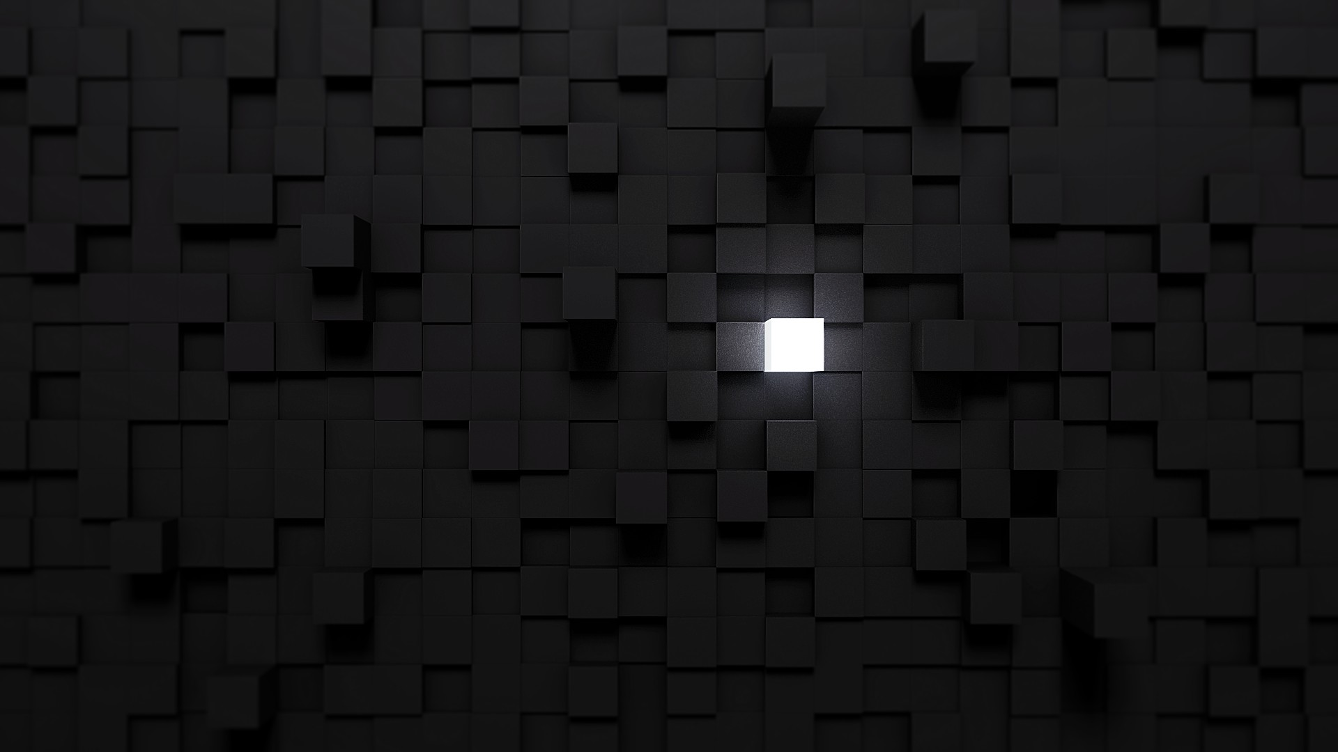 Black cubes with one glowing white cube HD Wallpaper