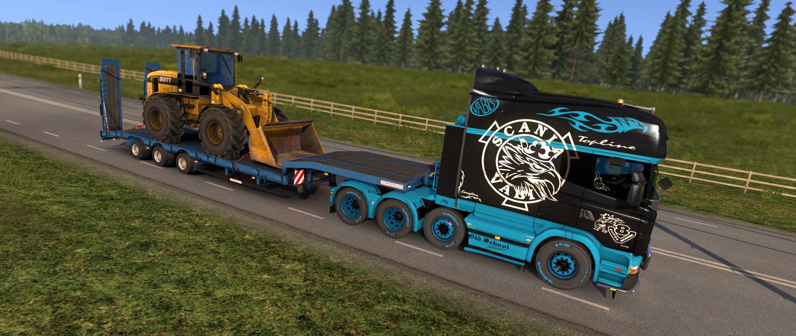 Scania Truck hauling a bulldozer in Euro Truck Simulator 2 HD Wallpaper