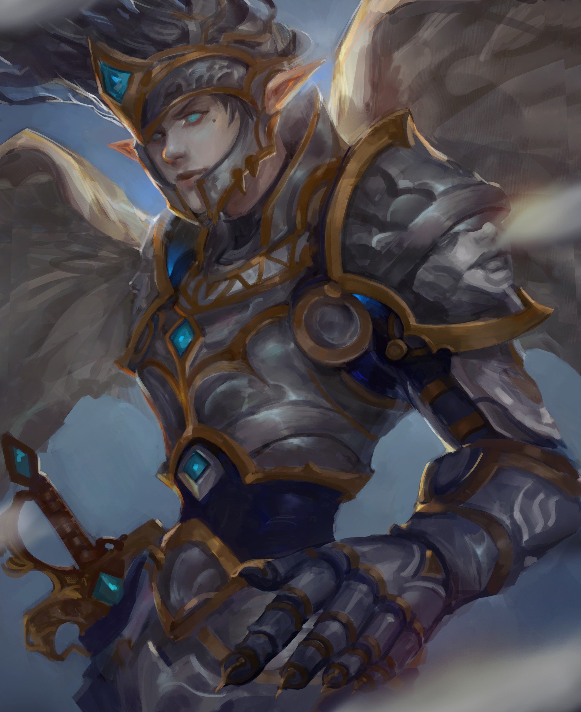 Elf warrior with wings and sword HD Wallpaper