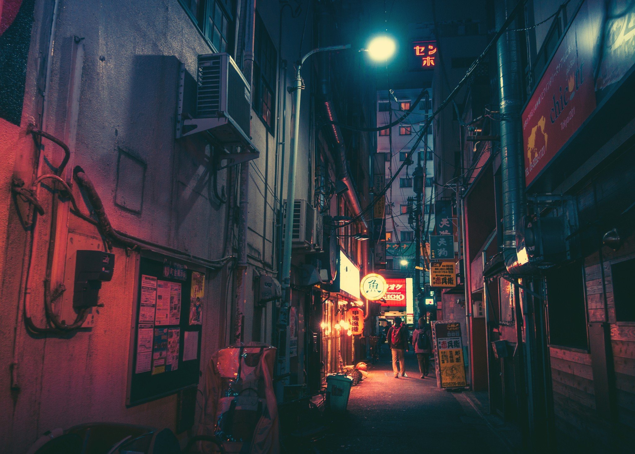 Japanese street at night with neon signs HD Wallpaper