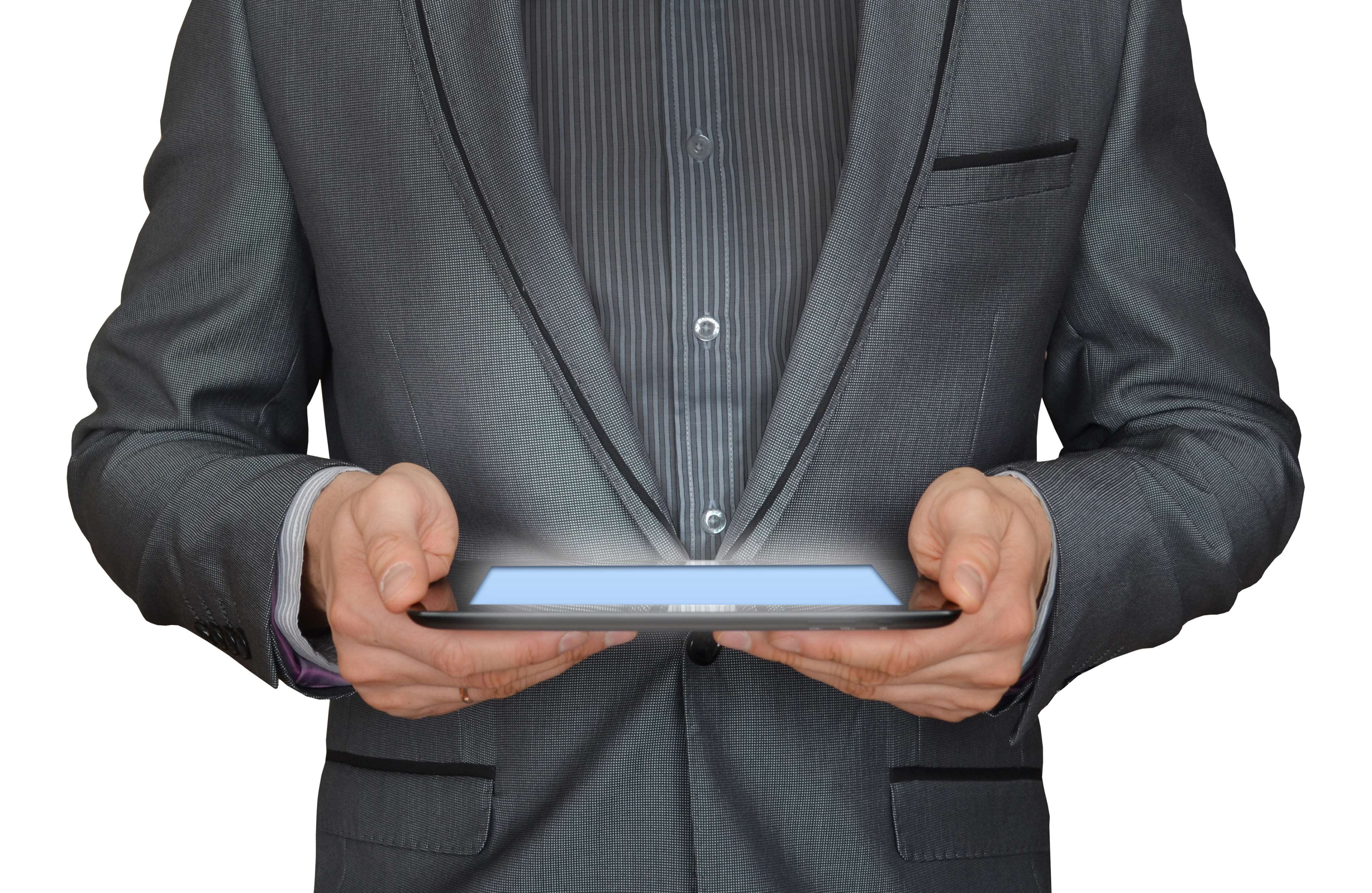 Businessman holding a glowing tablet computer HD Wallpaper