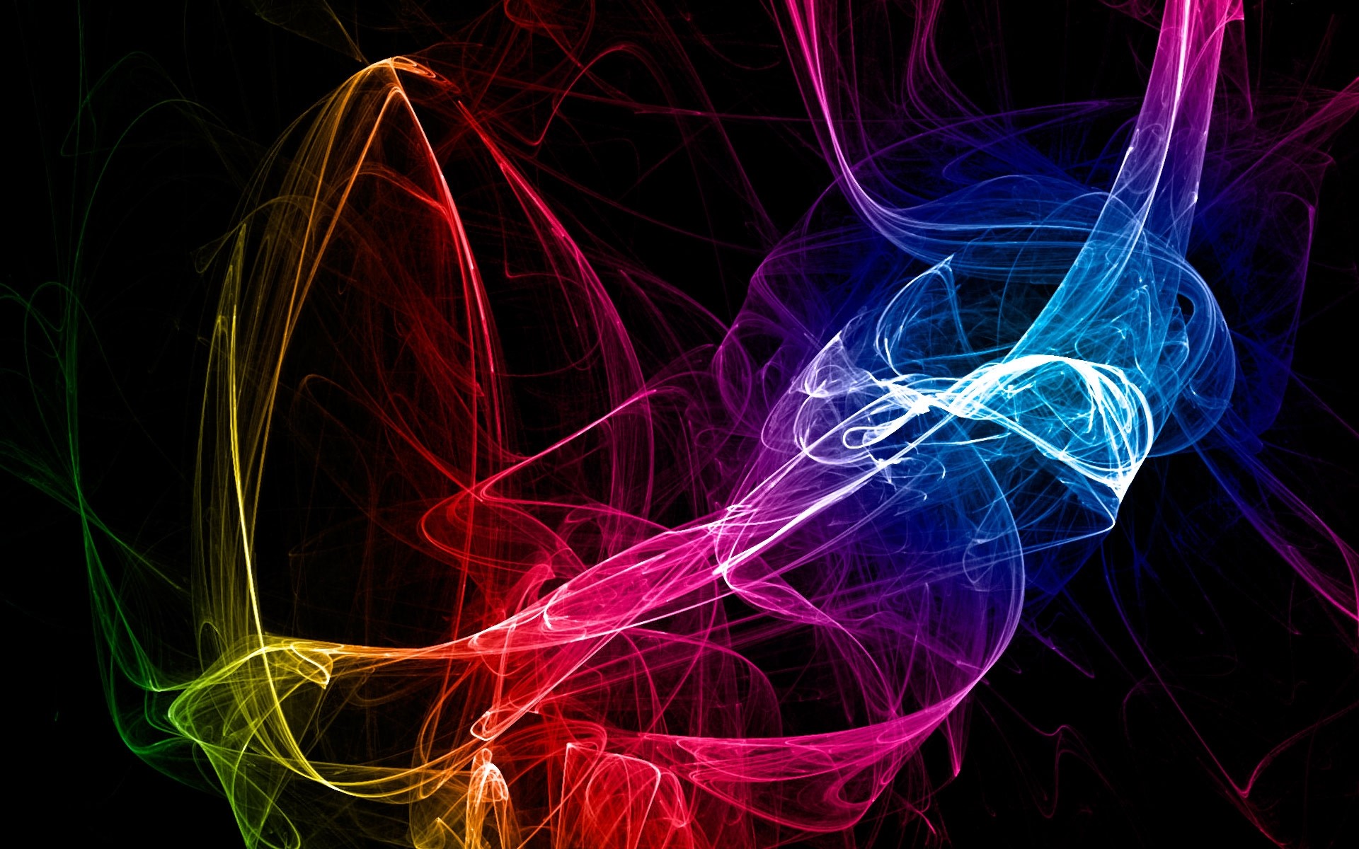 Abstract rainbow smoke trails on black background HD Wallpaper