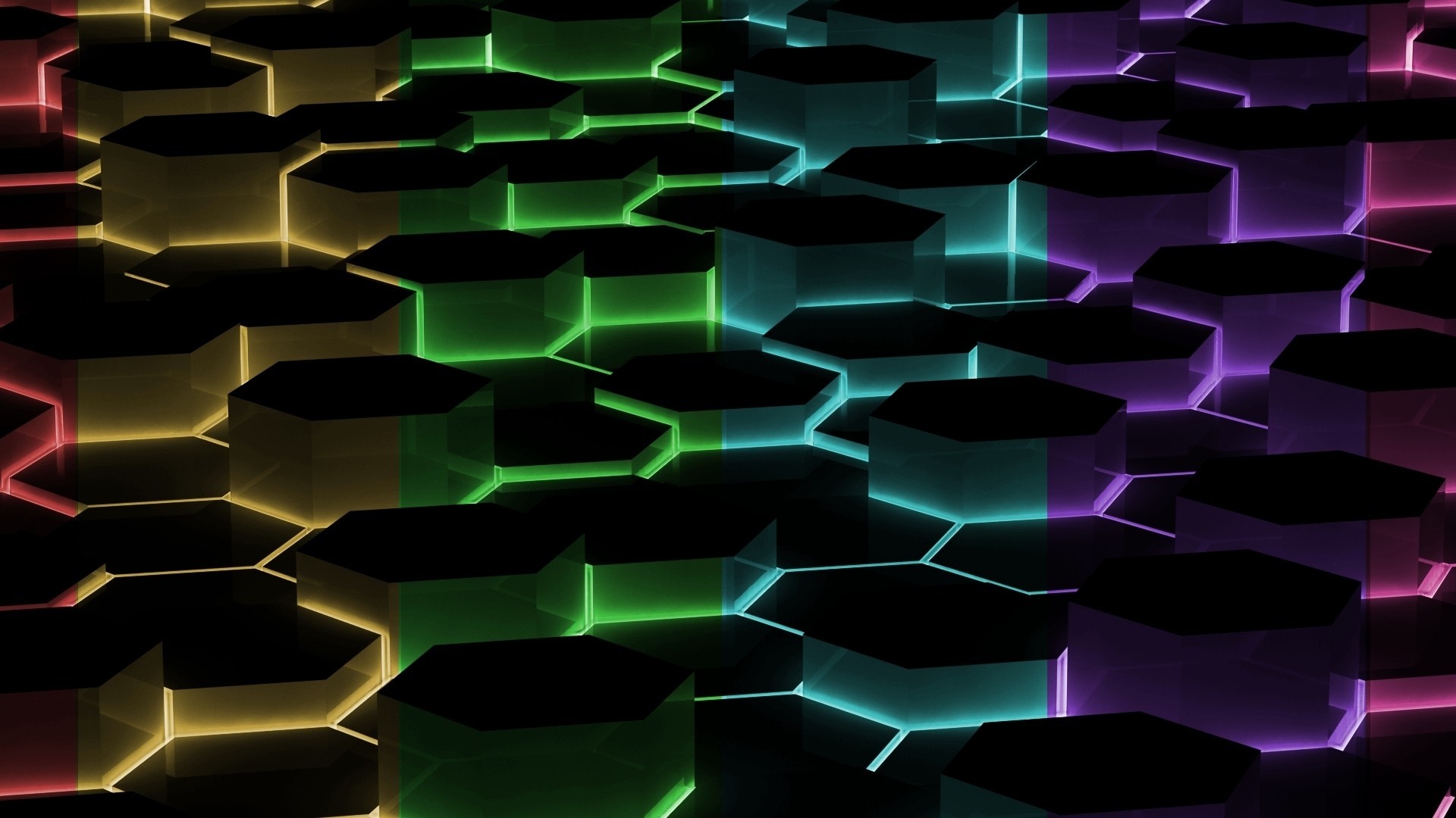 Hexagons with rainbow light effect HD Wallpaper