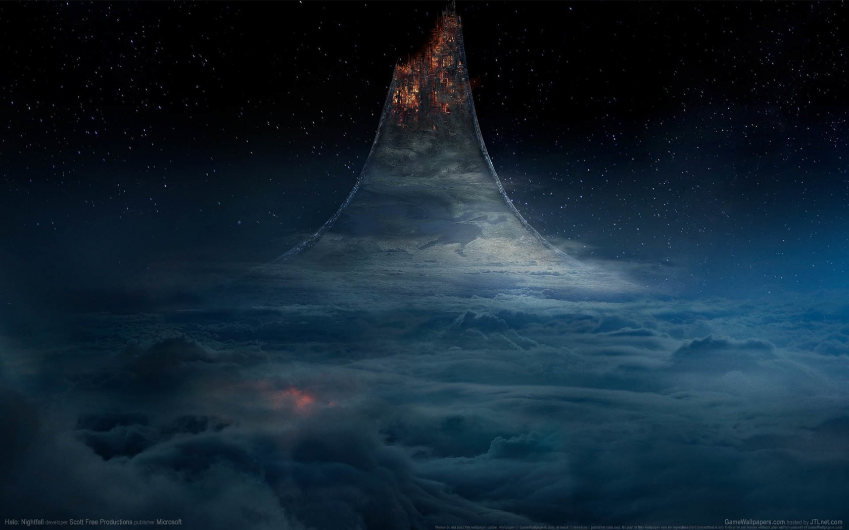 Halo Nightfall Ring in Clouds HD Wallpaper