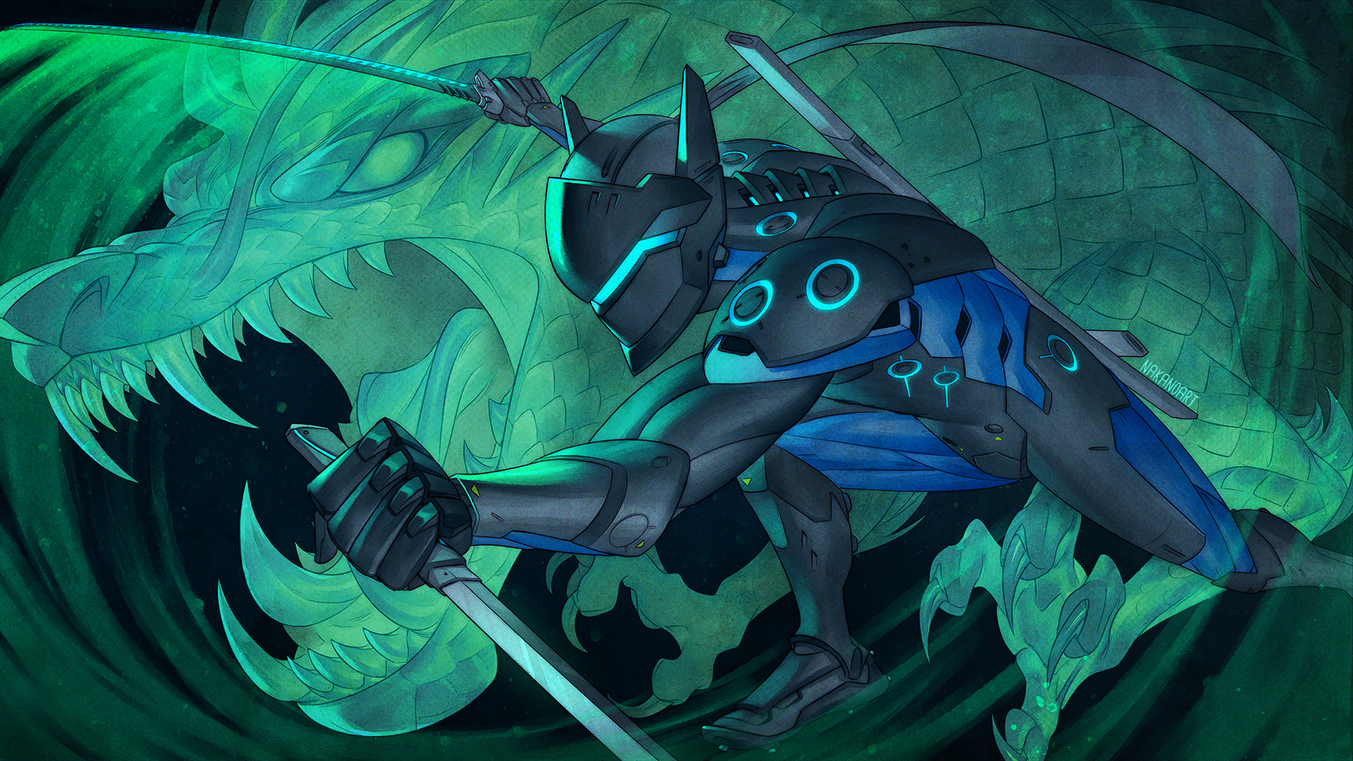 Genji with Dragon Spirit from Overwatch HD Wallpaper