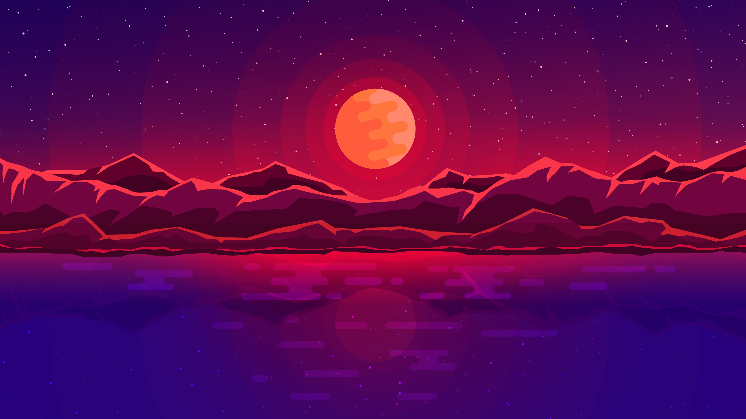 Abstract Digital Mountains Under Red Sun HD Wallpaper