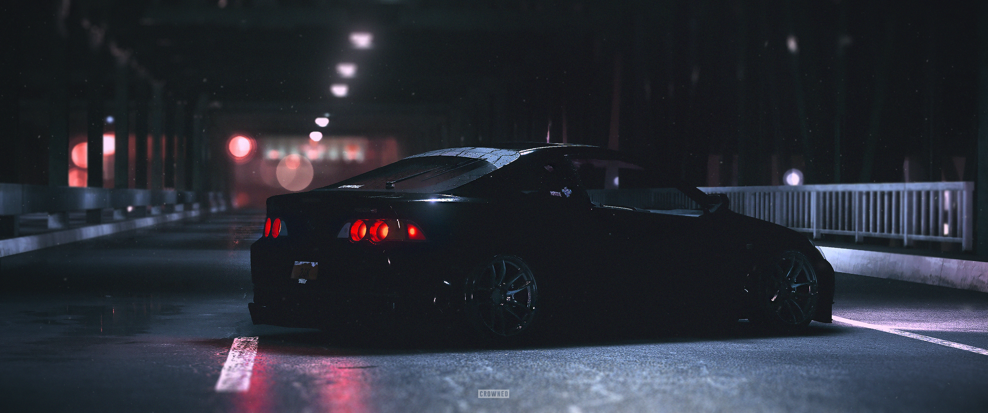 Black car in a tunnel at night HD Wallpaper
