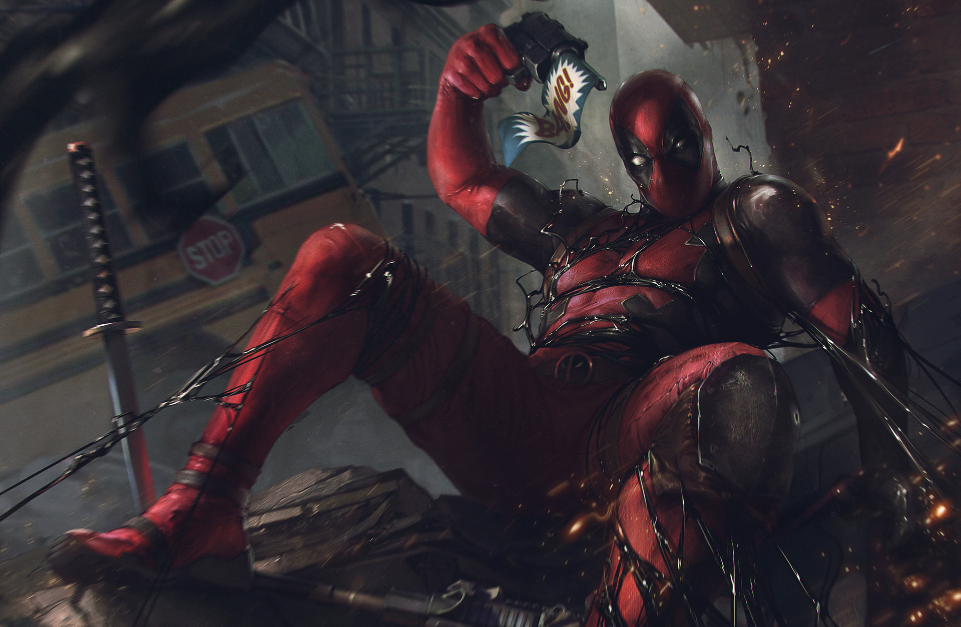 Deadpool with Venom symbiote artwork HD Wallpaper