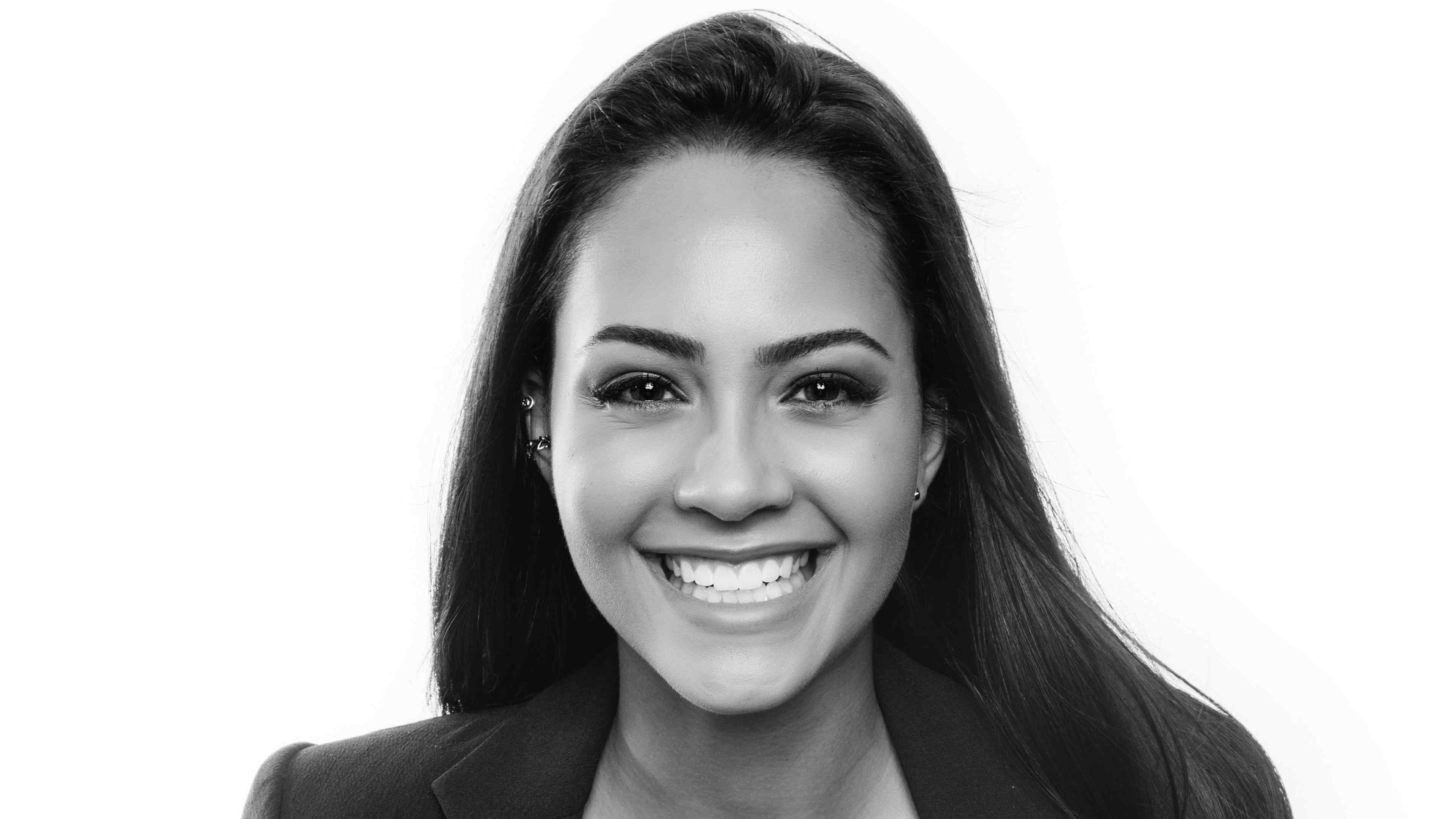 Tristin Mays Smiling in Black and White 4K HD Wallpaper