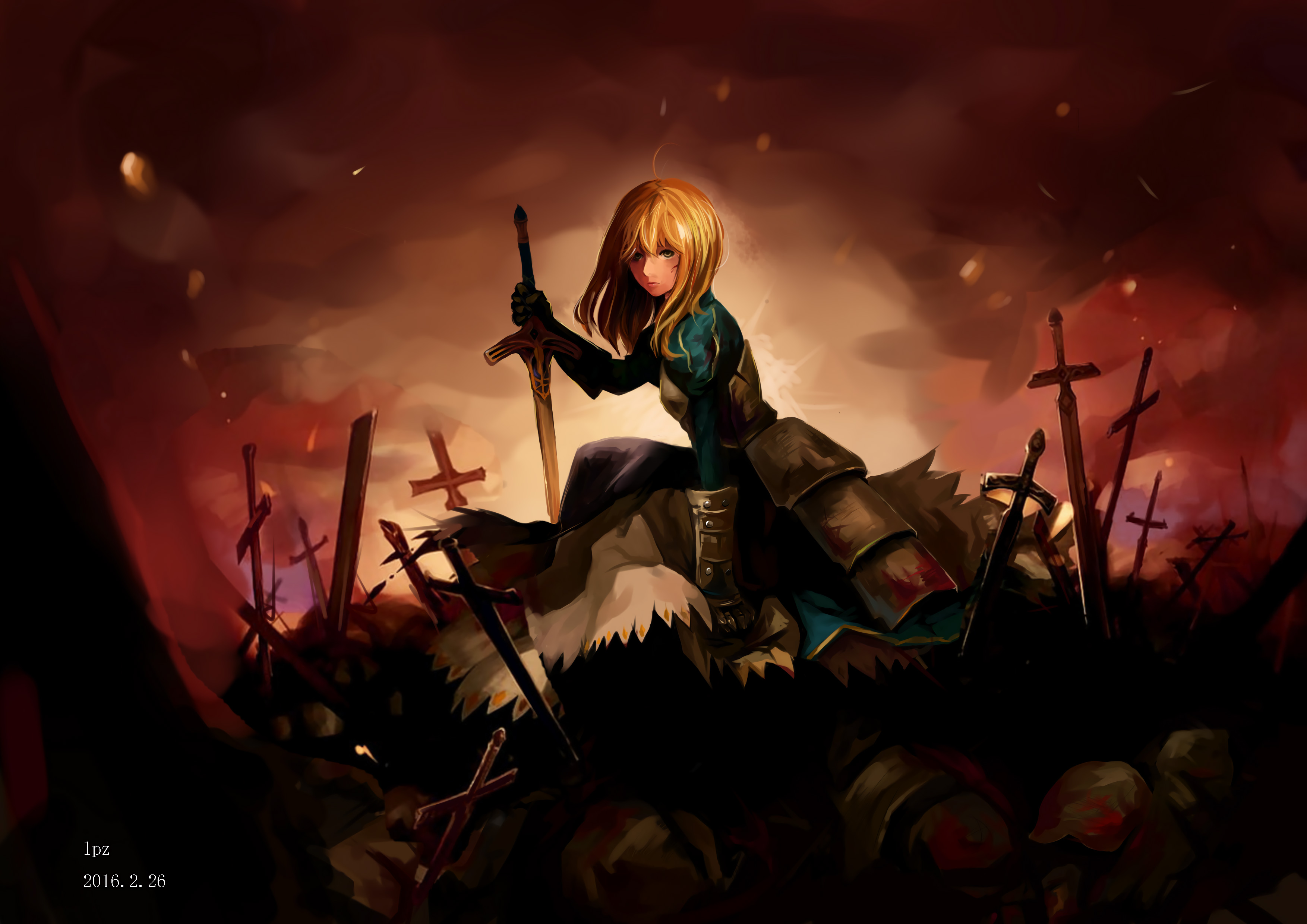 Saber from Fate/stay night in a battlefield HD Wallpaper