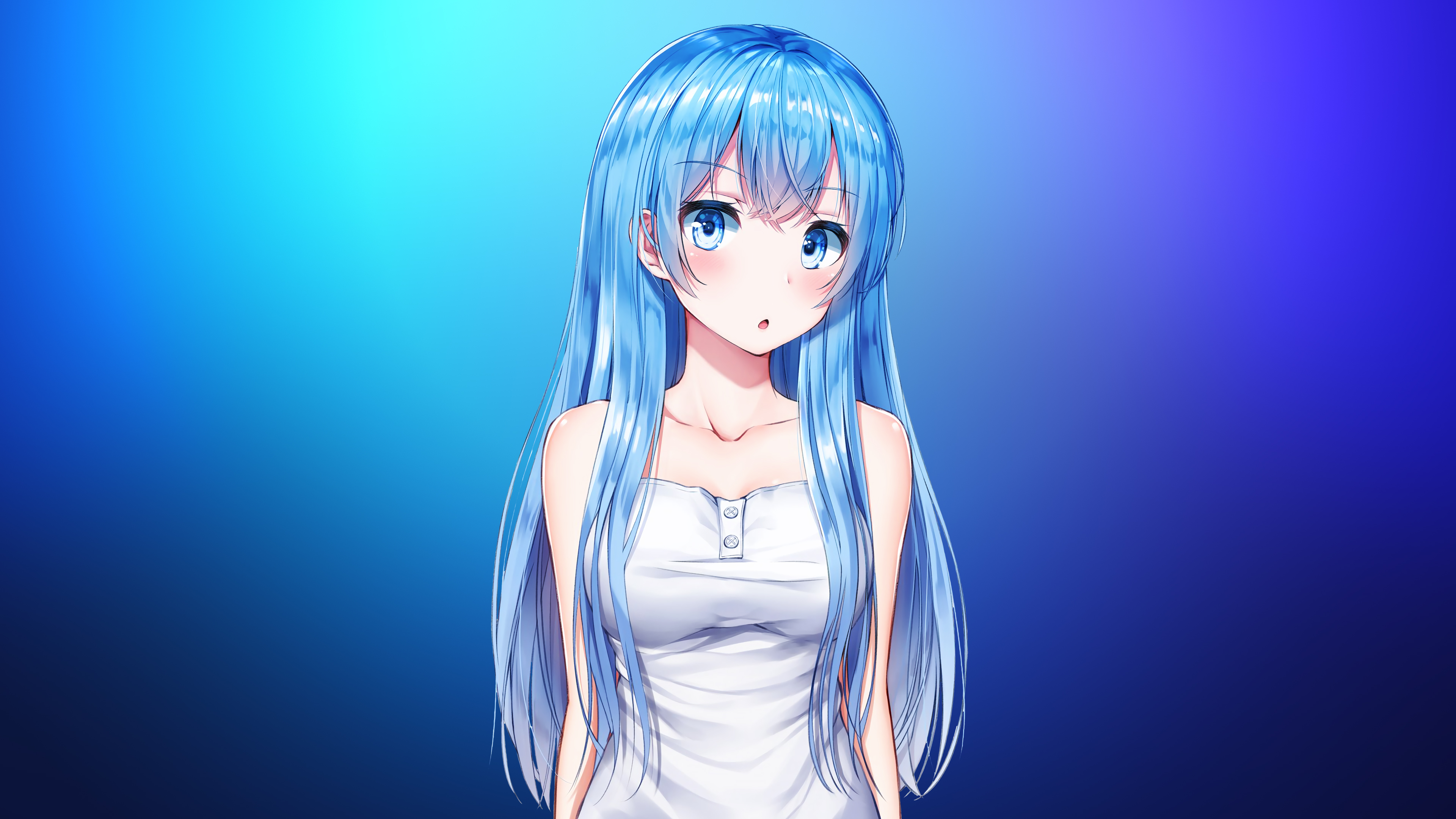 Anime girl with long blue hair HD Wallpaper
