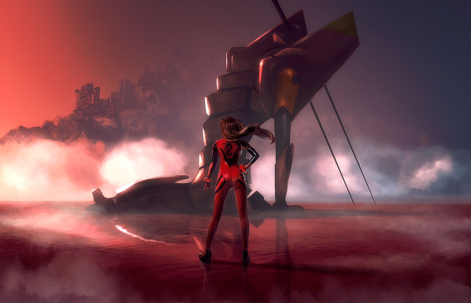Asuka Langley Soryu and Eva Unit-02 from Neon Genesis Evangelion HD Wallpaper