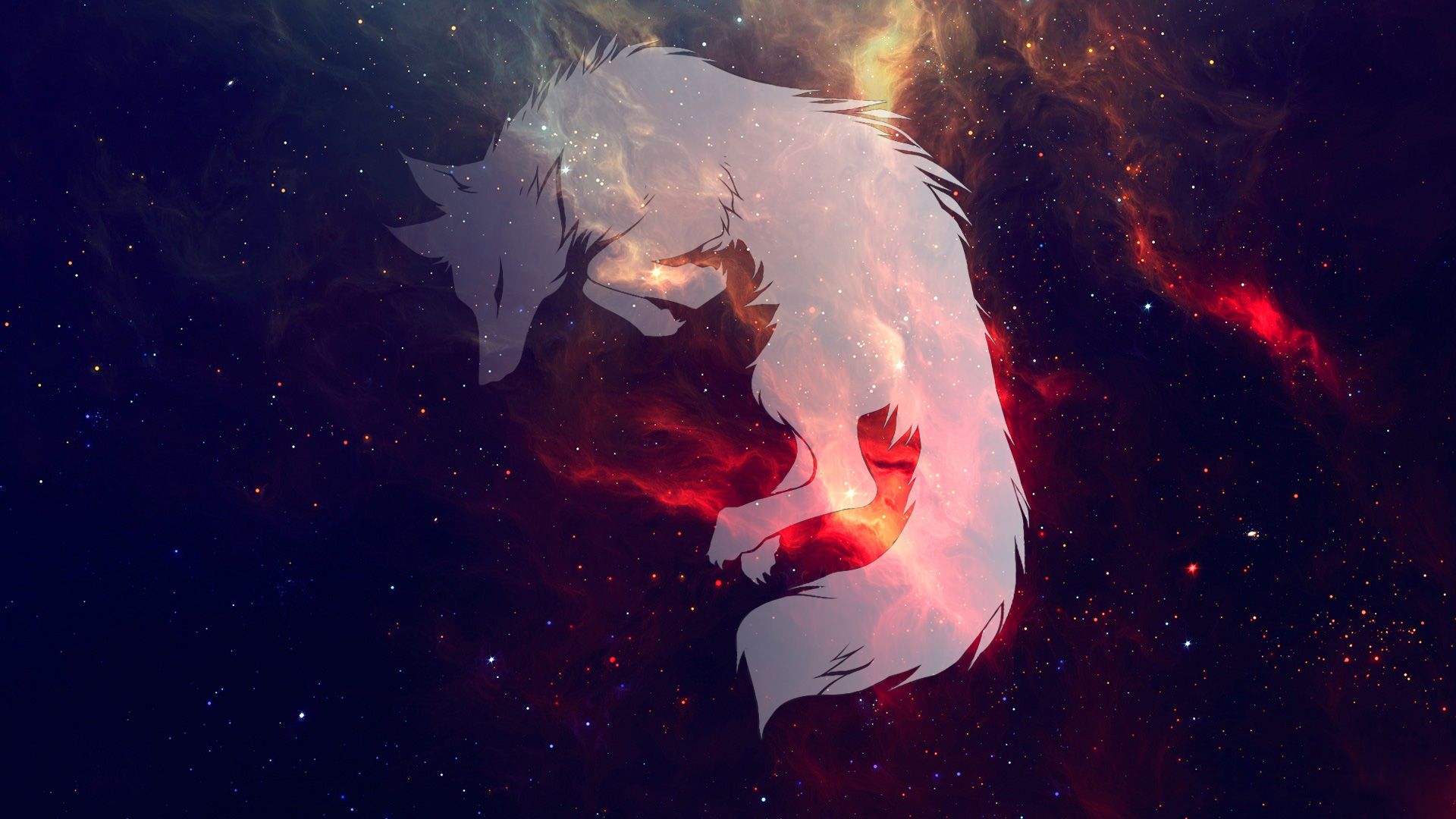 Cosmic Wolf Silhouette in Starry Nebula HD Wallpaper
