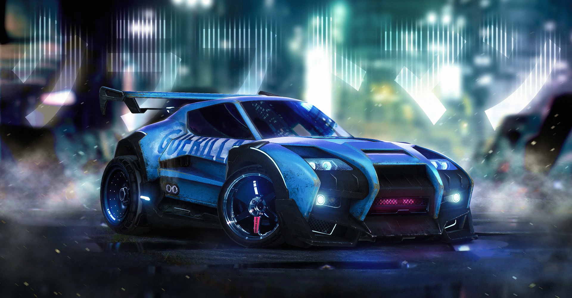 Blue Rocket League car with 'Guerilla' text HD Wallpaper