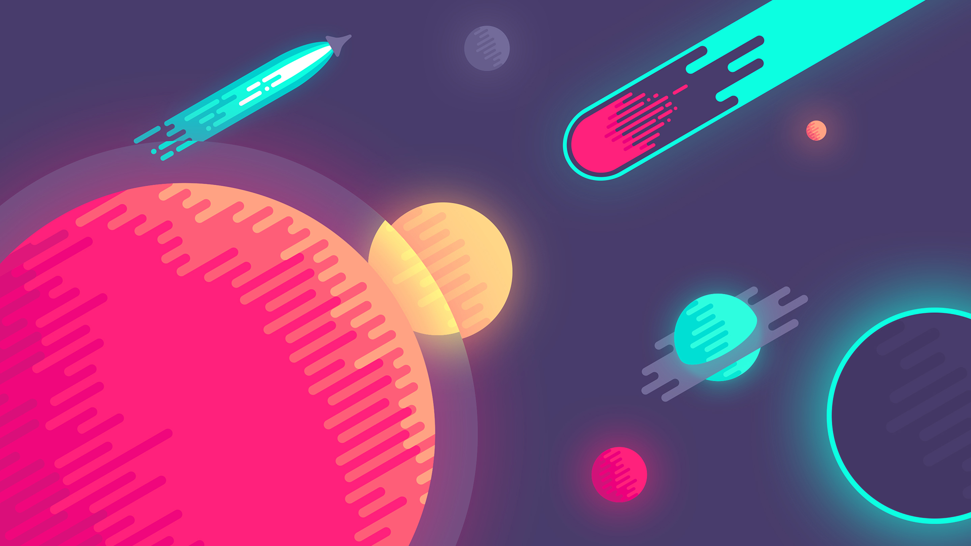 Minimalist space scene with planets and comets HD Wallpaper