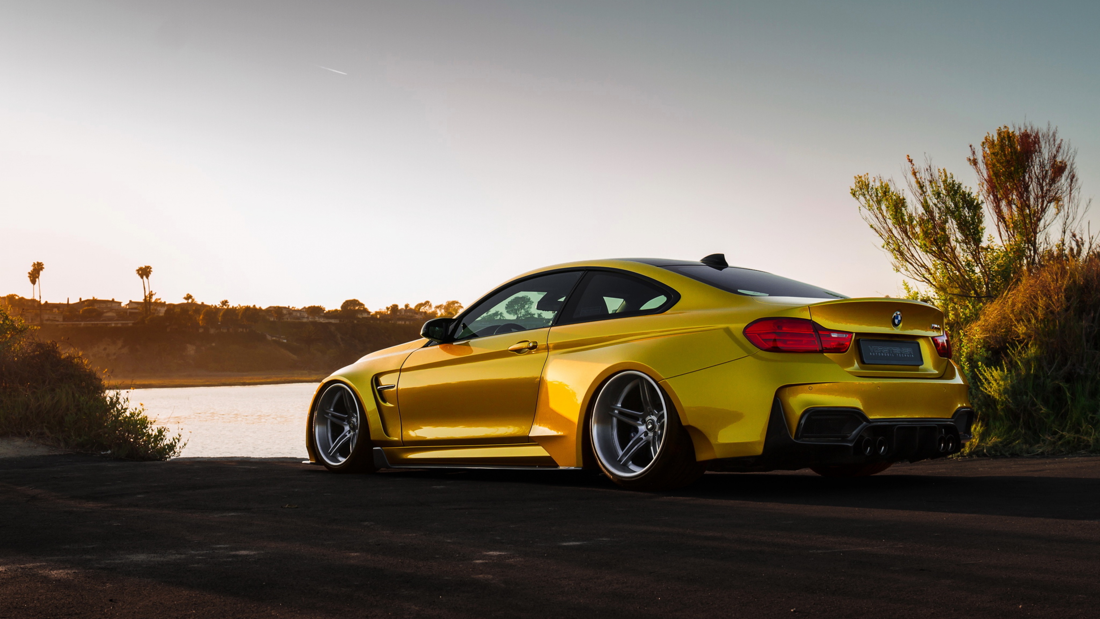 Yellow BMW M4 Coupe by the Water HD Wallpaper
