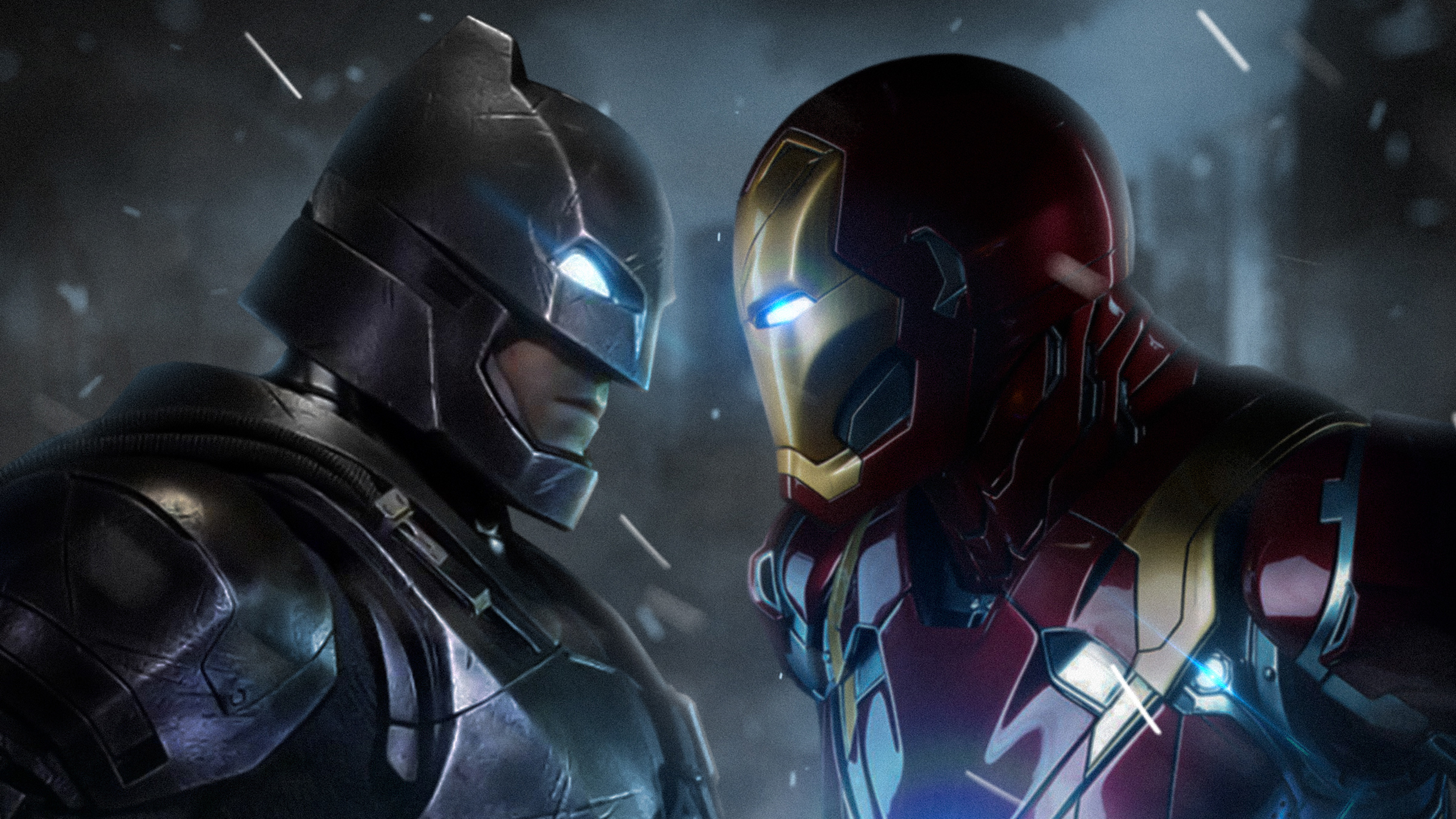 Batman and Iron Man facing each other HD Wallpaper