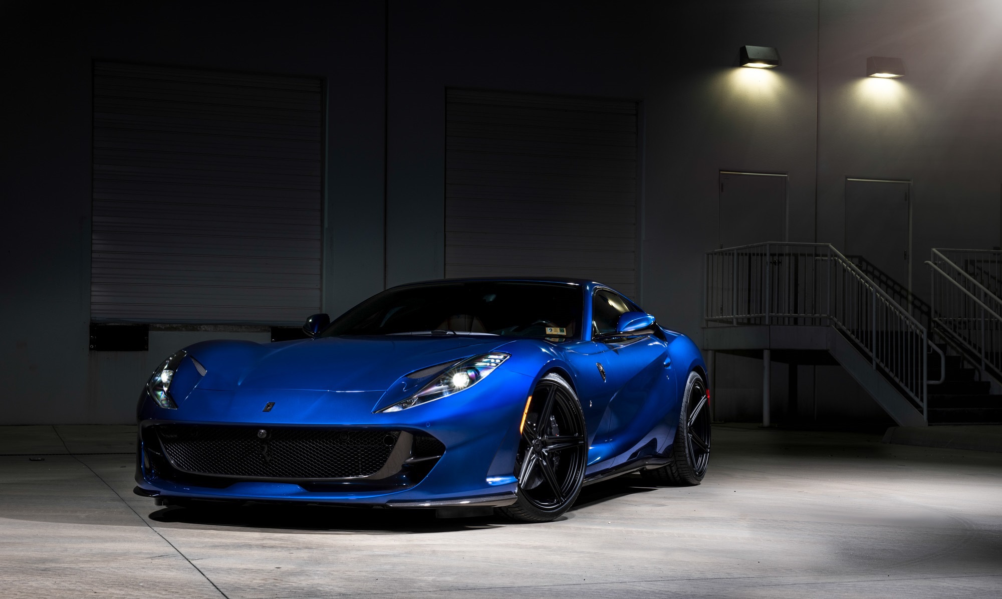 Blue Ferrari 812 Superfast Sport Car at Night HD Wallpaper