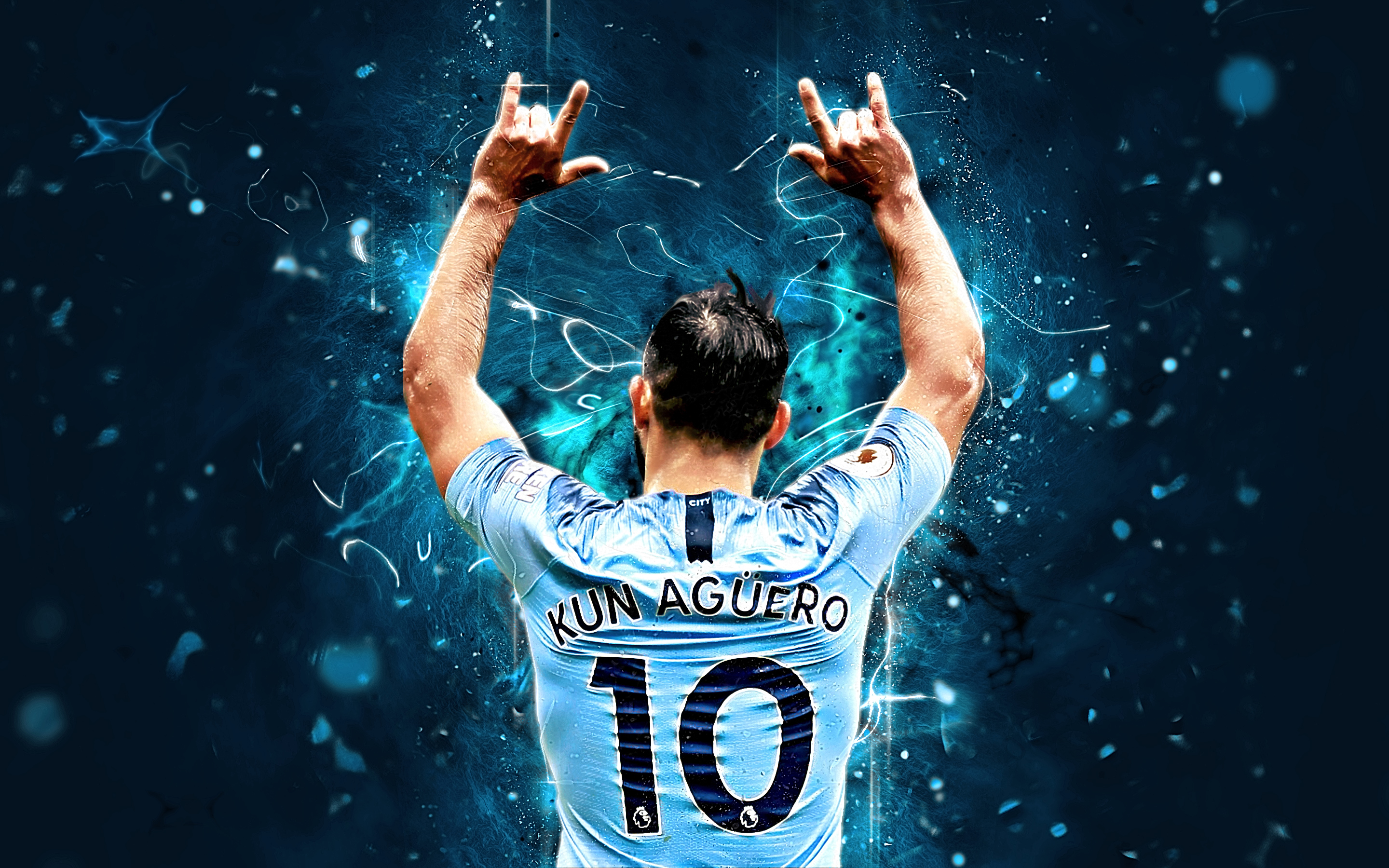 Sergio Agüero Celebrating in Manchester City Jersey HD Wallpaper