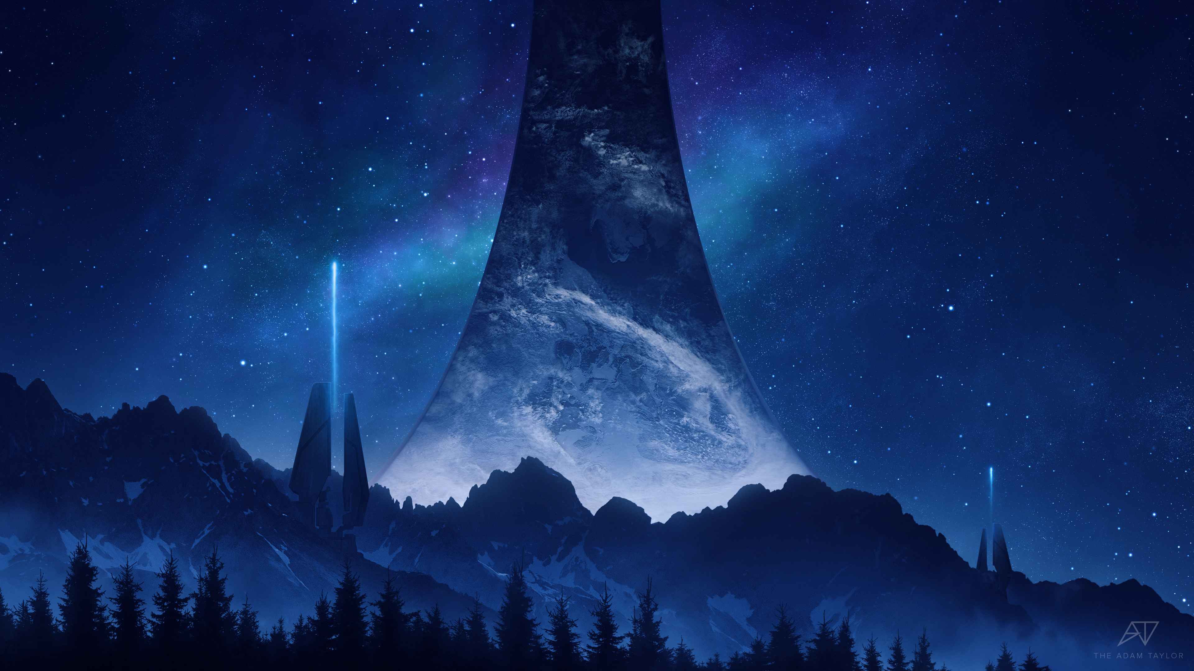 Halo Infinite Ringworld at Night HD Wallpaper