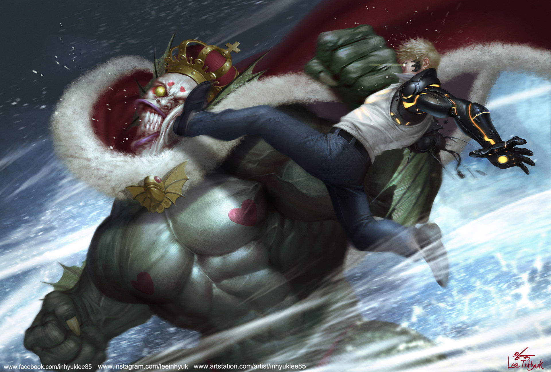 Genos from One-Punch Man fighting Deep Sea King HD Wallpaper