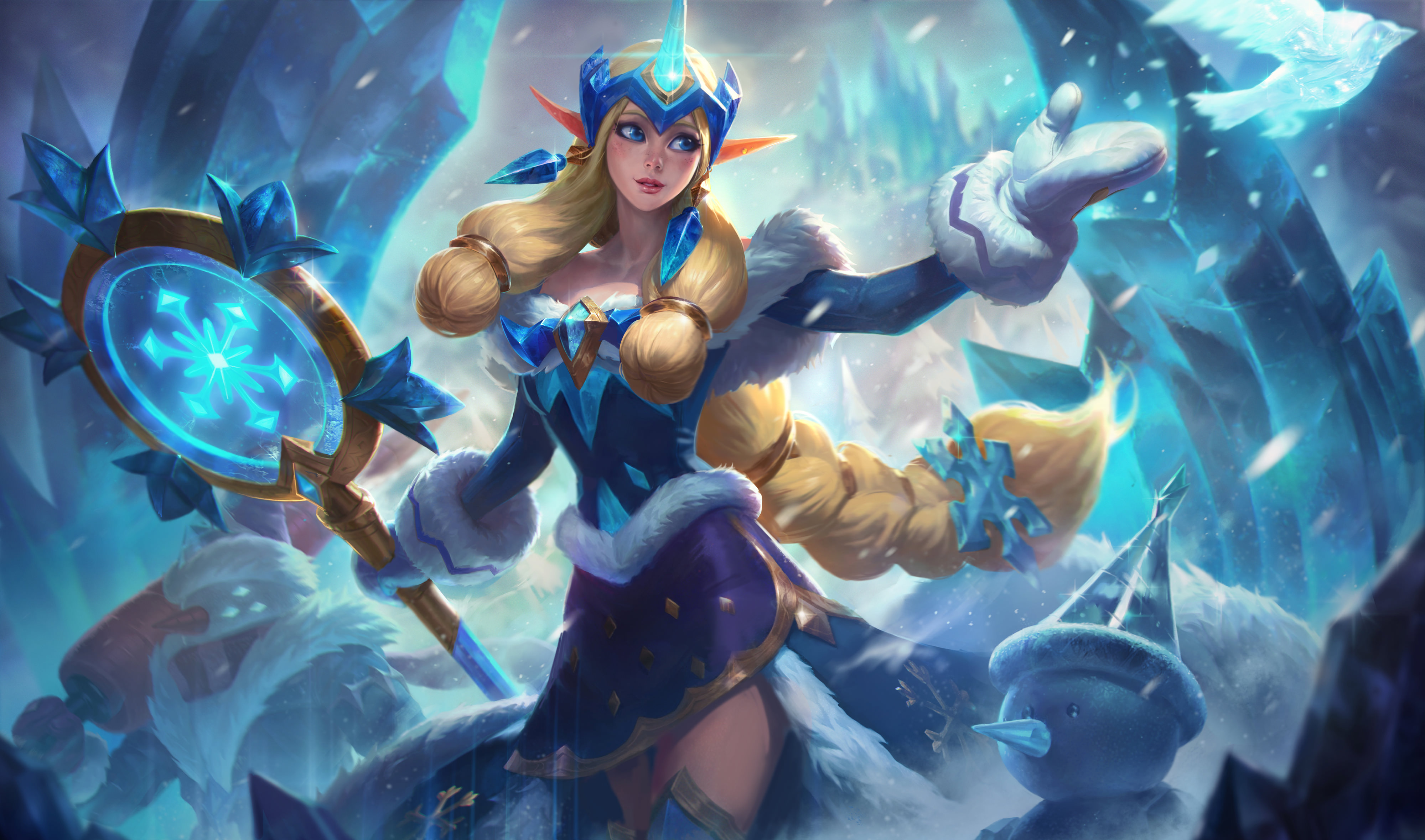 Soraka from League of Legends in winter attire HD Wallpaper