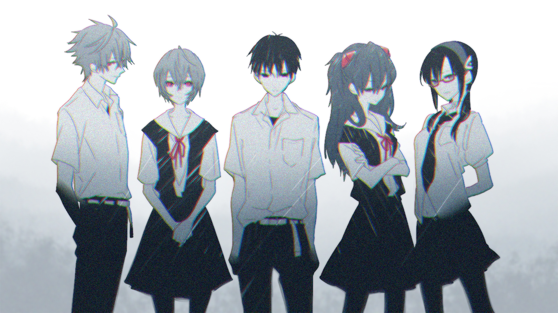 Five characters from Neon Genesis Evangelion HD Wallpaper