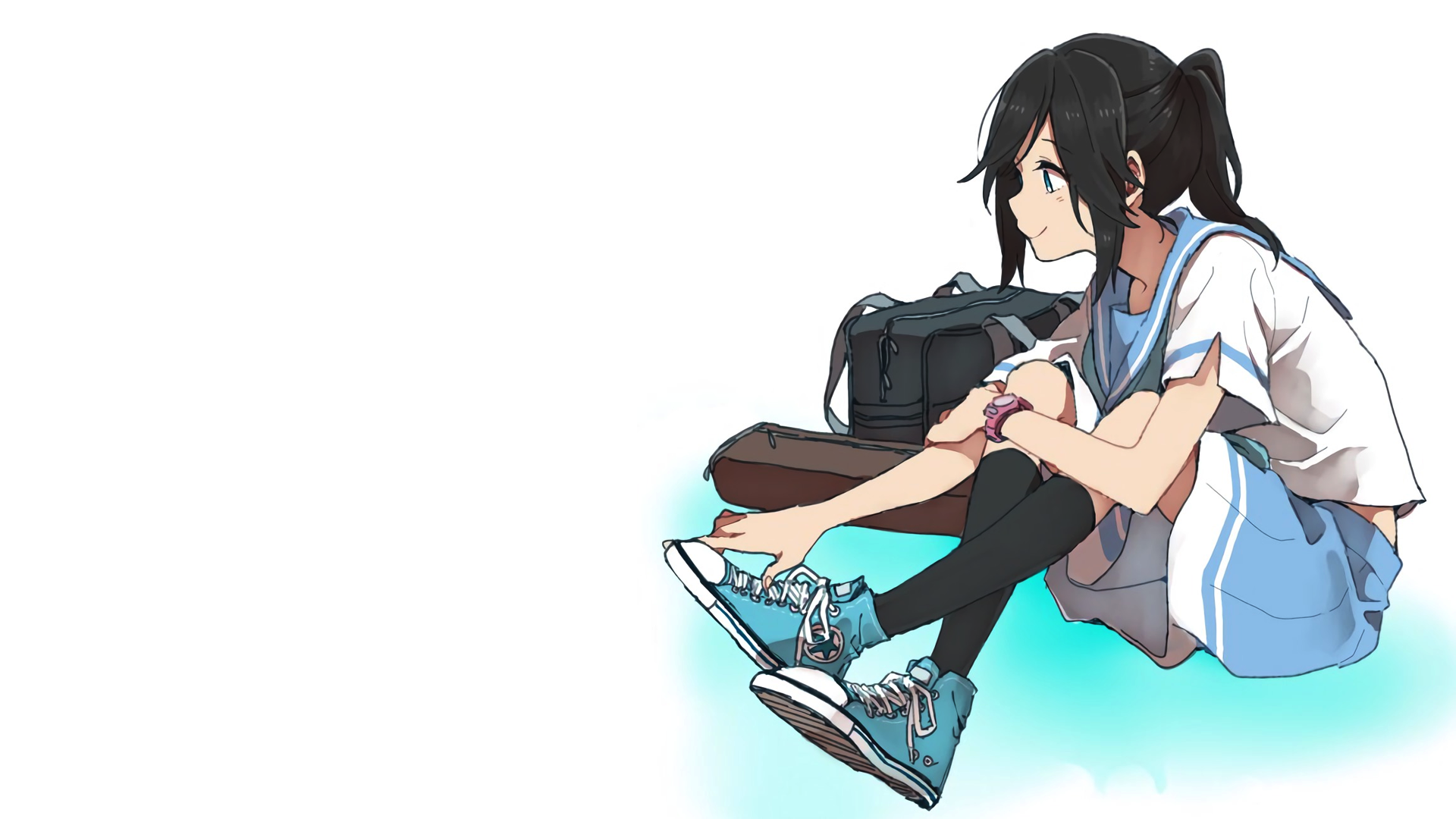 Anime girl in school uniform with backpack HD Wallpaper