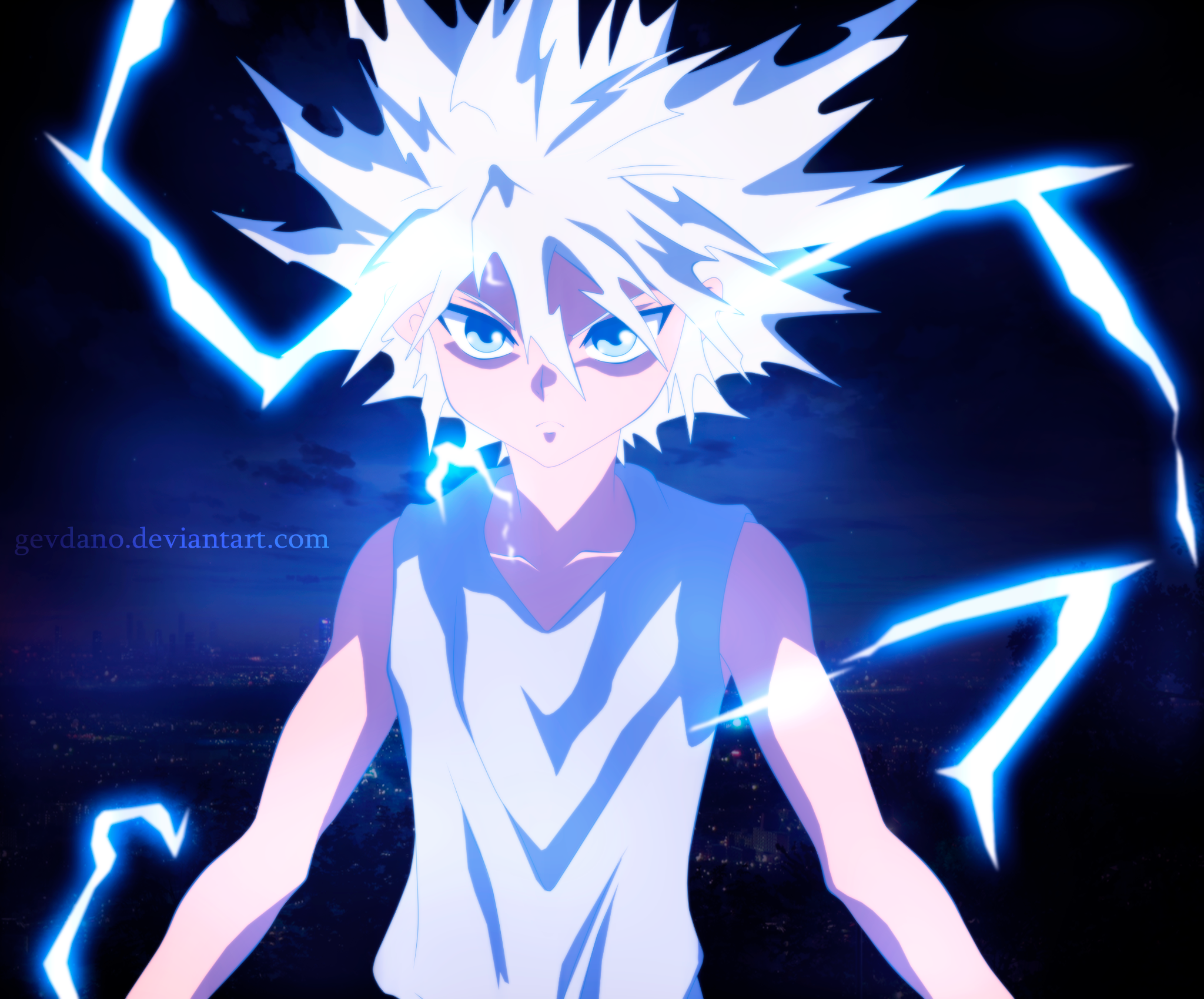 Killua Zoldyck with Electric Aura HD Wallpaper
