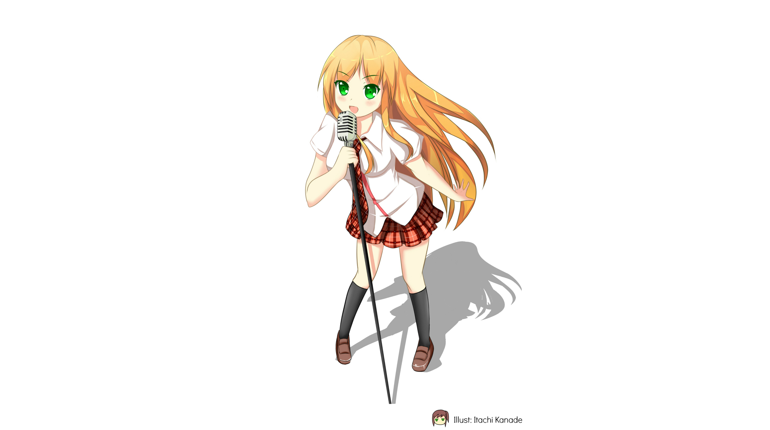 Anime girl with blonde hair singing into a microphone HD Wallpaper