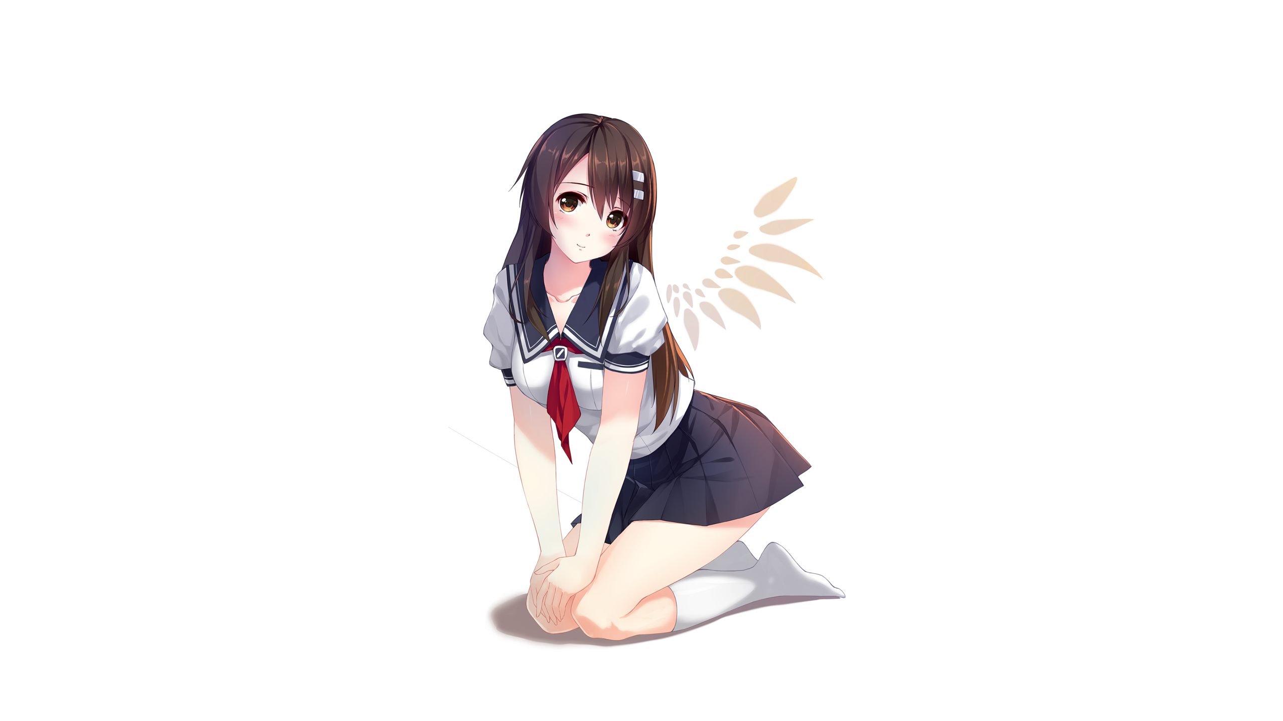 Anime girl in school uniform with wings HD Wallpaper