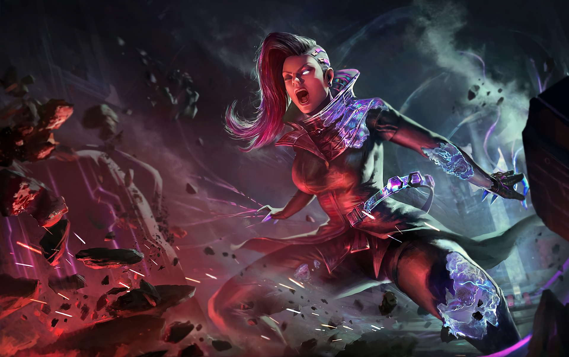 Sombra from Overwatch in a chaotic environment HD Wallpaper